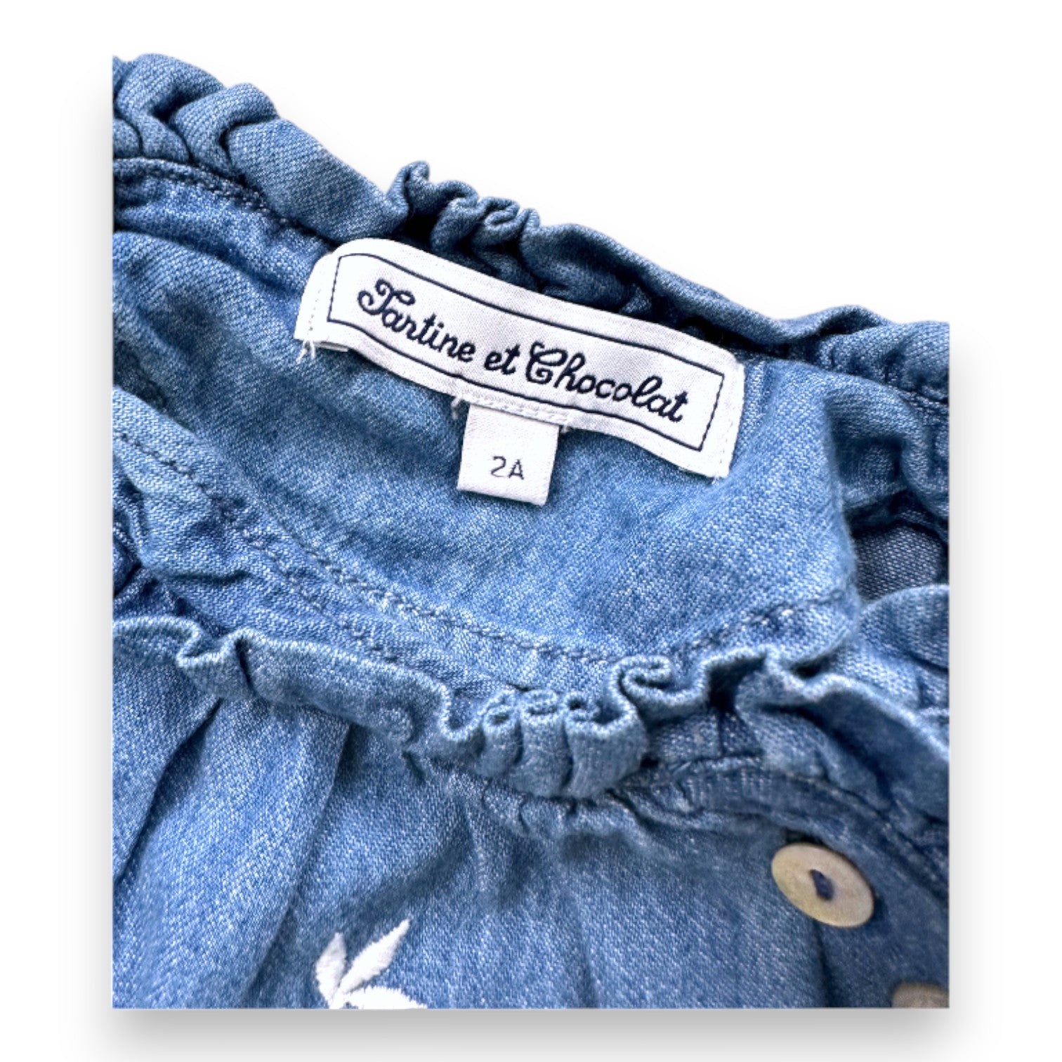 TARTINE & CHOCOLAT - Blue blouse with white embroidery - 2 years