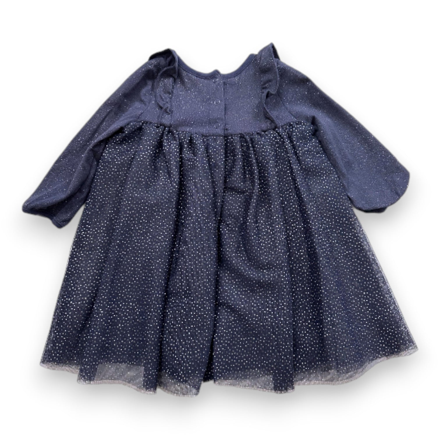 PETIT BATEAU - Navy blue dress with tulle and gold polka dots - 12 months