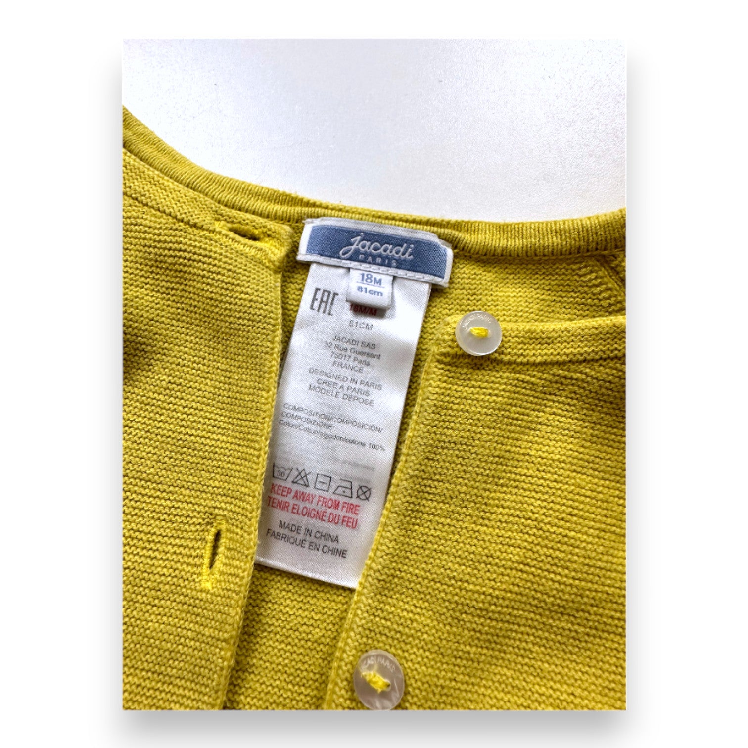 JACADI - Cardigan jaune - 18 mois