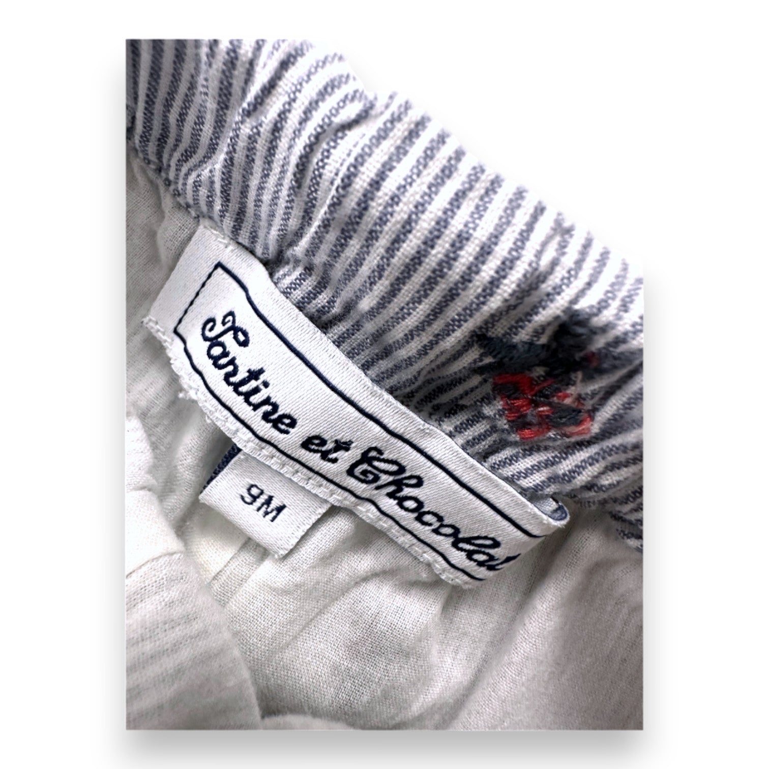 TARTINE & CHOCOLAT - Blue and white striped shorts with embroidered flowers - 9 months