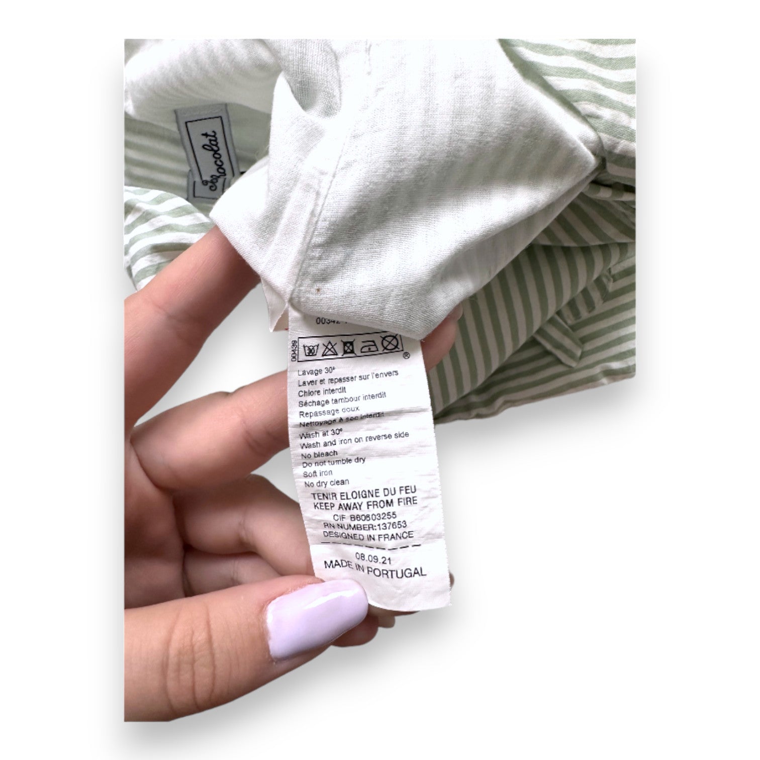 TARTINE & CHOCOLAT - Green and white striped overalls - 6 months