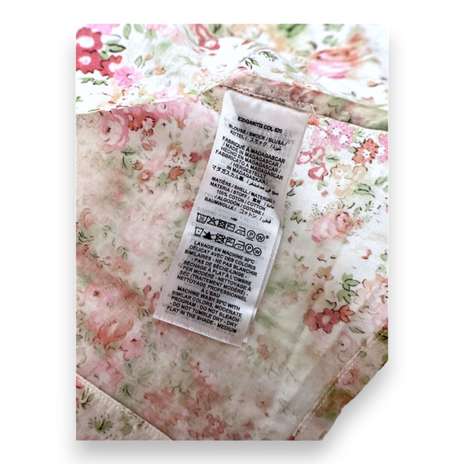 BONPOINT - Beige Bluse mit rosa Blumen - 18 Monate