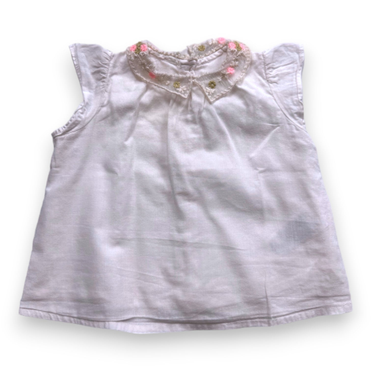 BONPOINT - White blouse with short sleeves and embroidered collar - 6 months
