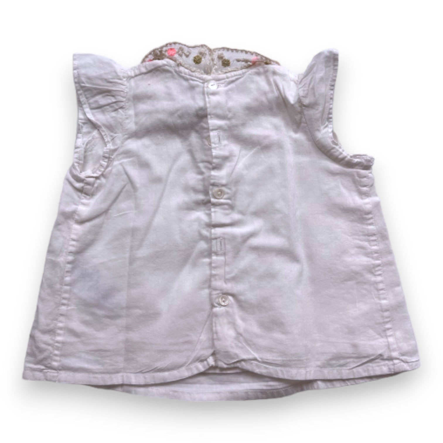 BONPOINT - White blouse with short sleeves and embroidered collar - 6 months