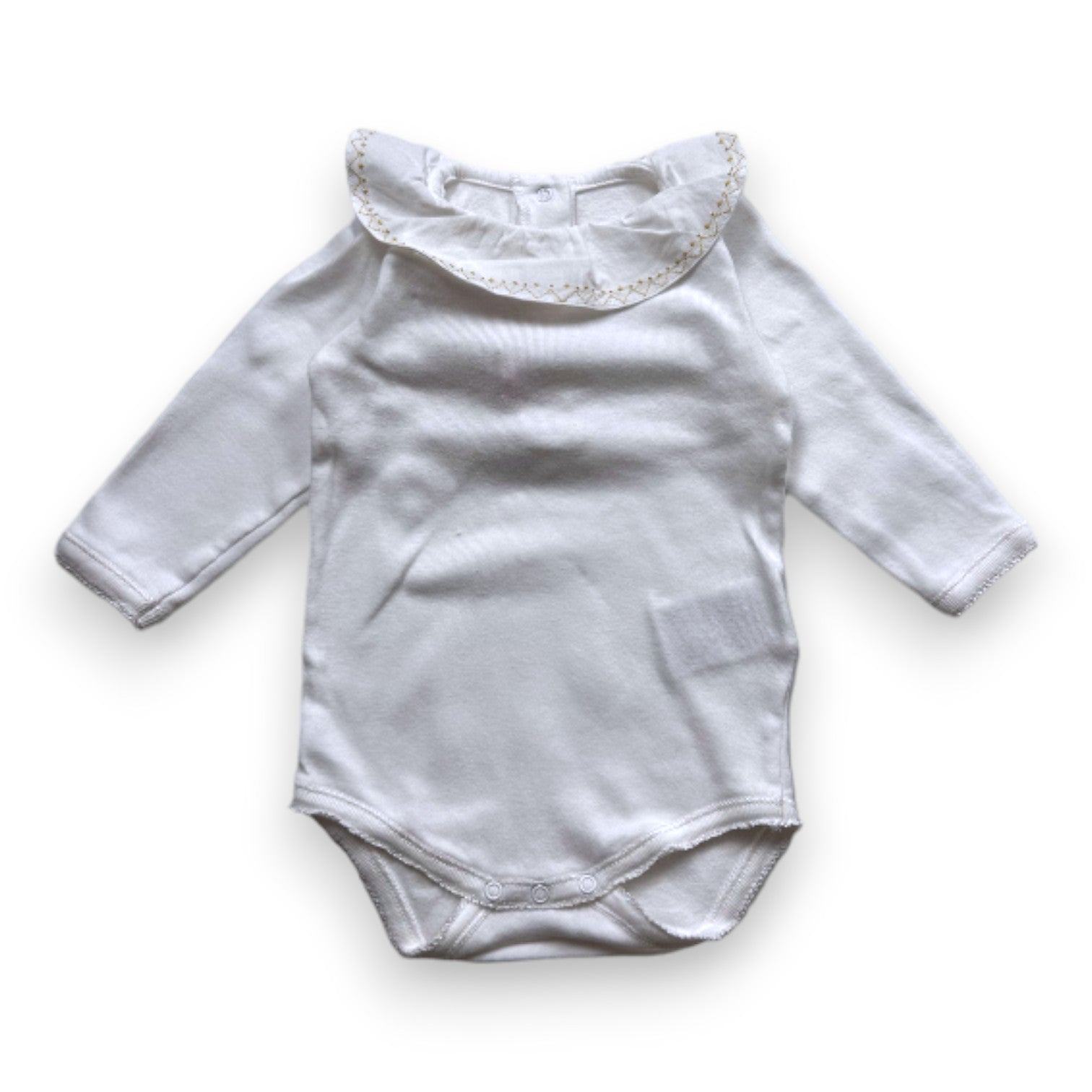 BONPOINT - White bodysuit with long sleeves and ruffled collar - 3 months