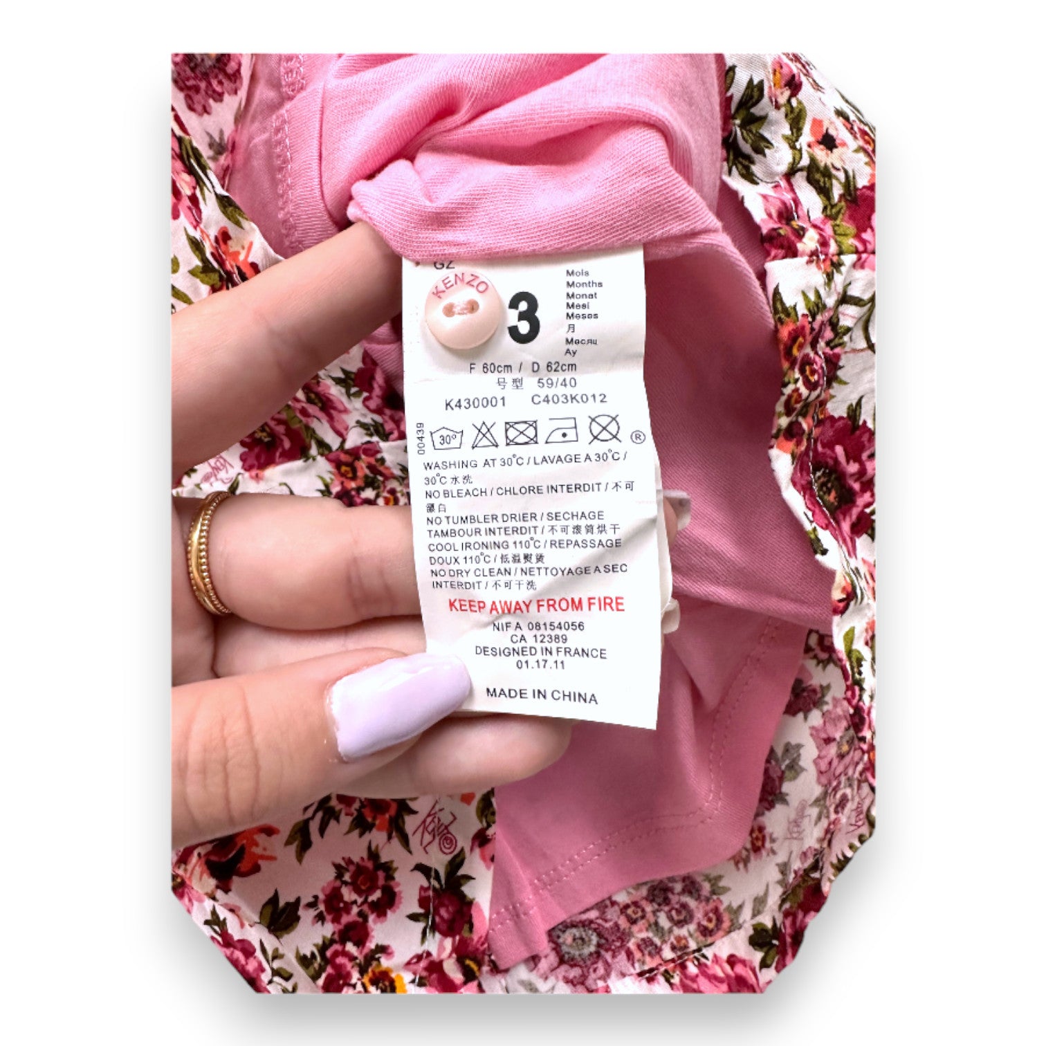 KENZO - Robe blanche à fleurs roses - 3 mois