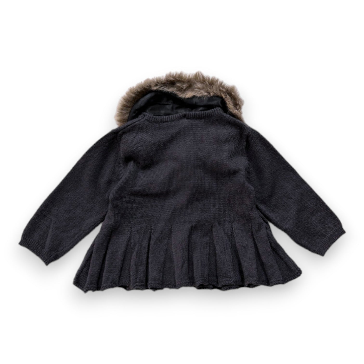 TARTINE & CHOCOLAT - Neue graue Kaschmir-Strickjacke mit Pelzkragen - 3 Monate