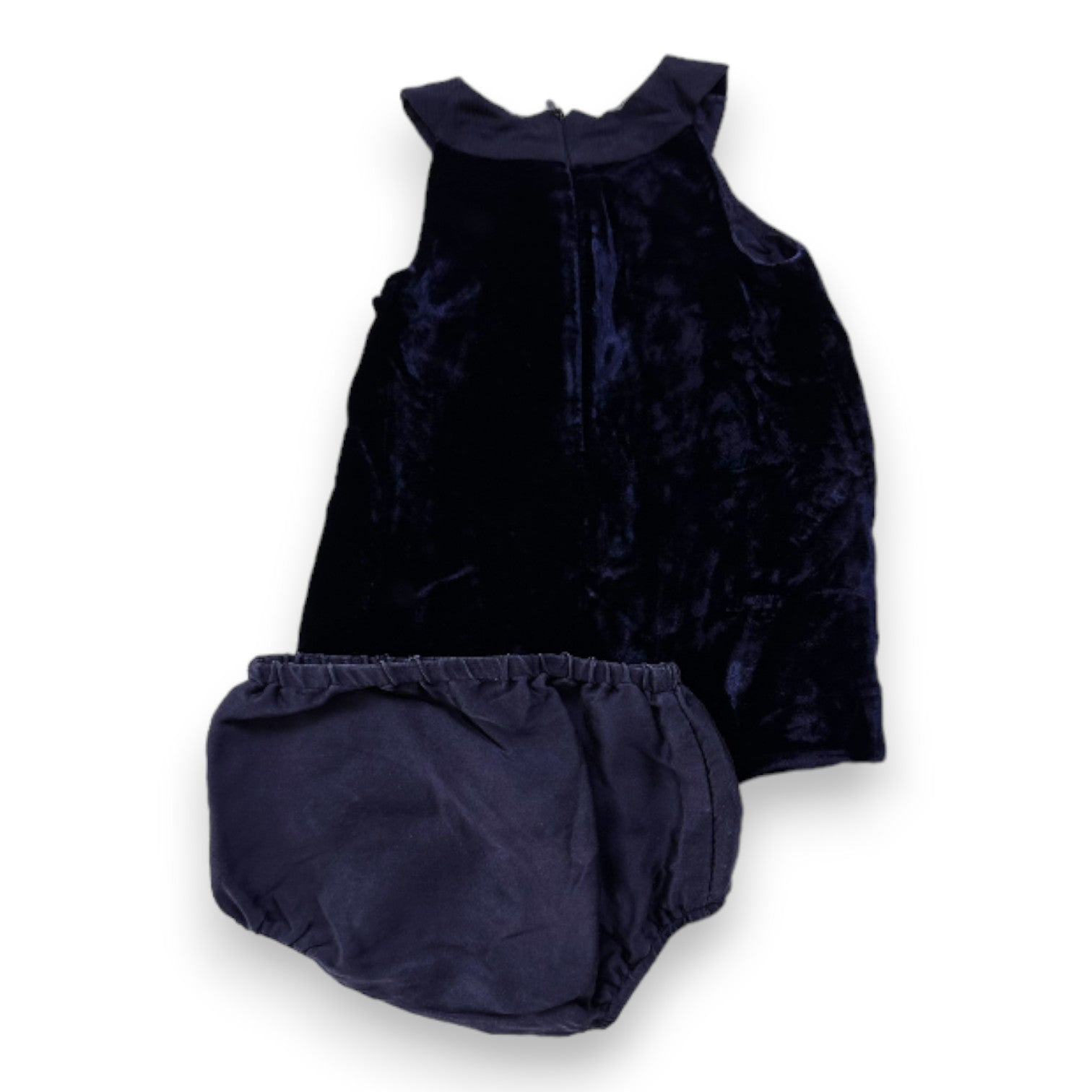 BABY DIOR - Velvet dress and navy blue silk bloomers set - 3 months