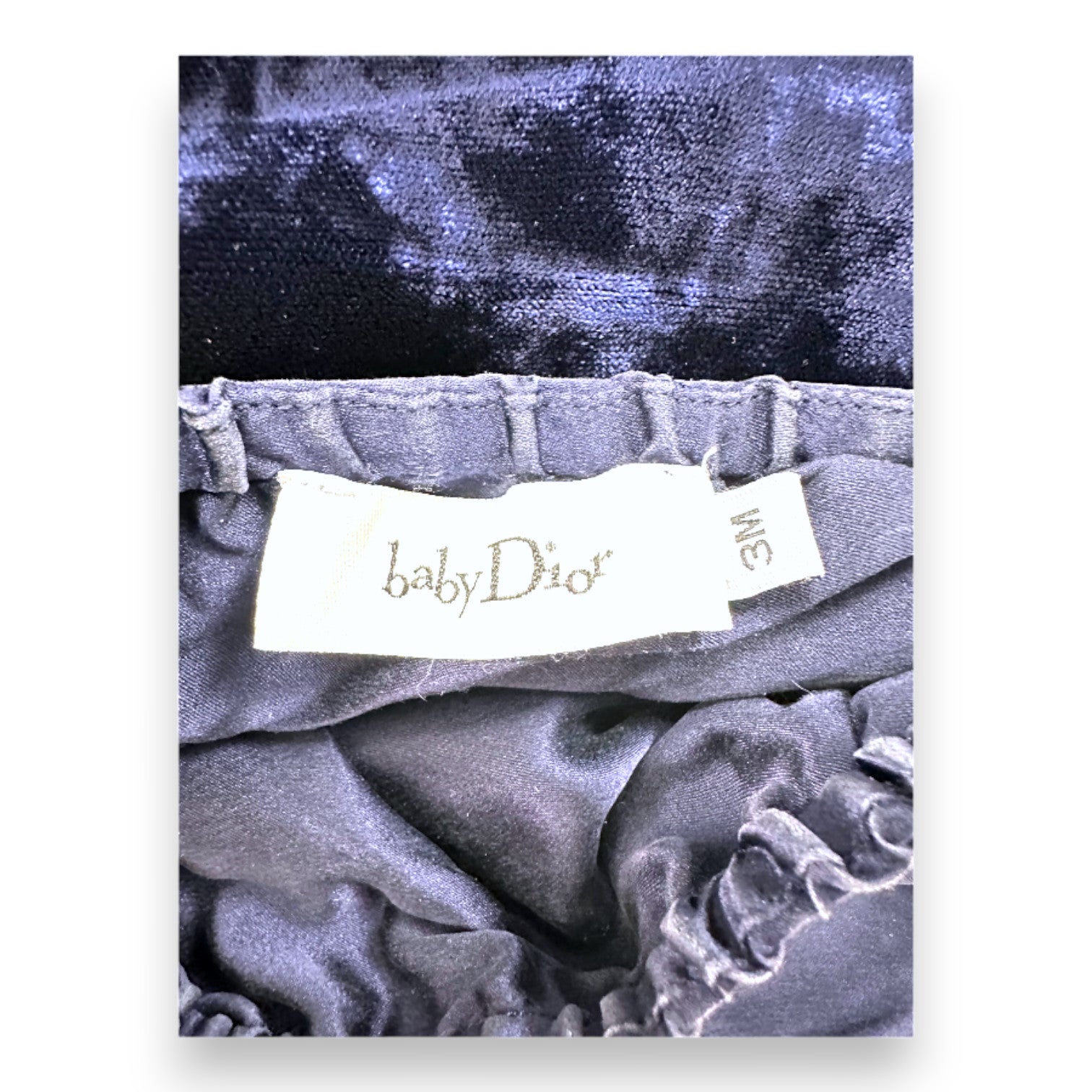 BABY DIOR - Velvet dress and navy blue silk bloomers set - 3 months