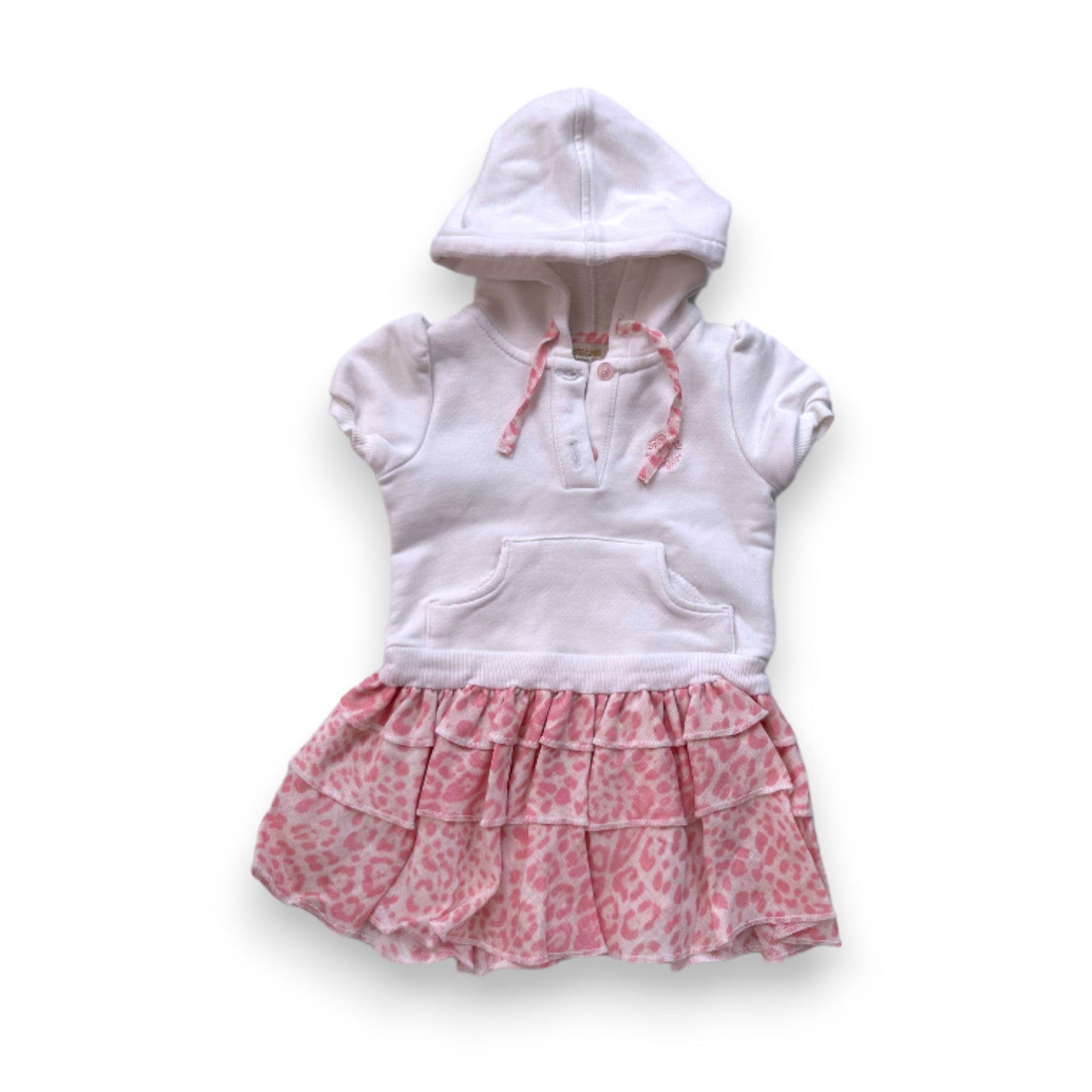 ROBERTO CAVALI - Weißes und rosa Kleid und Rock mit Leopardenmuster - 6 Monate