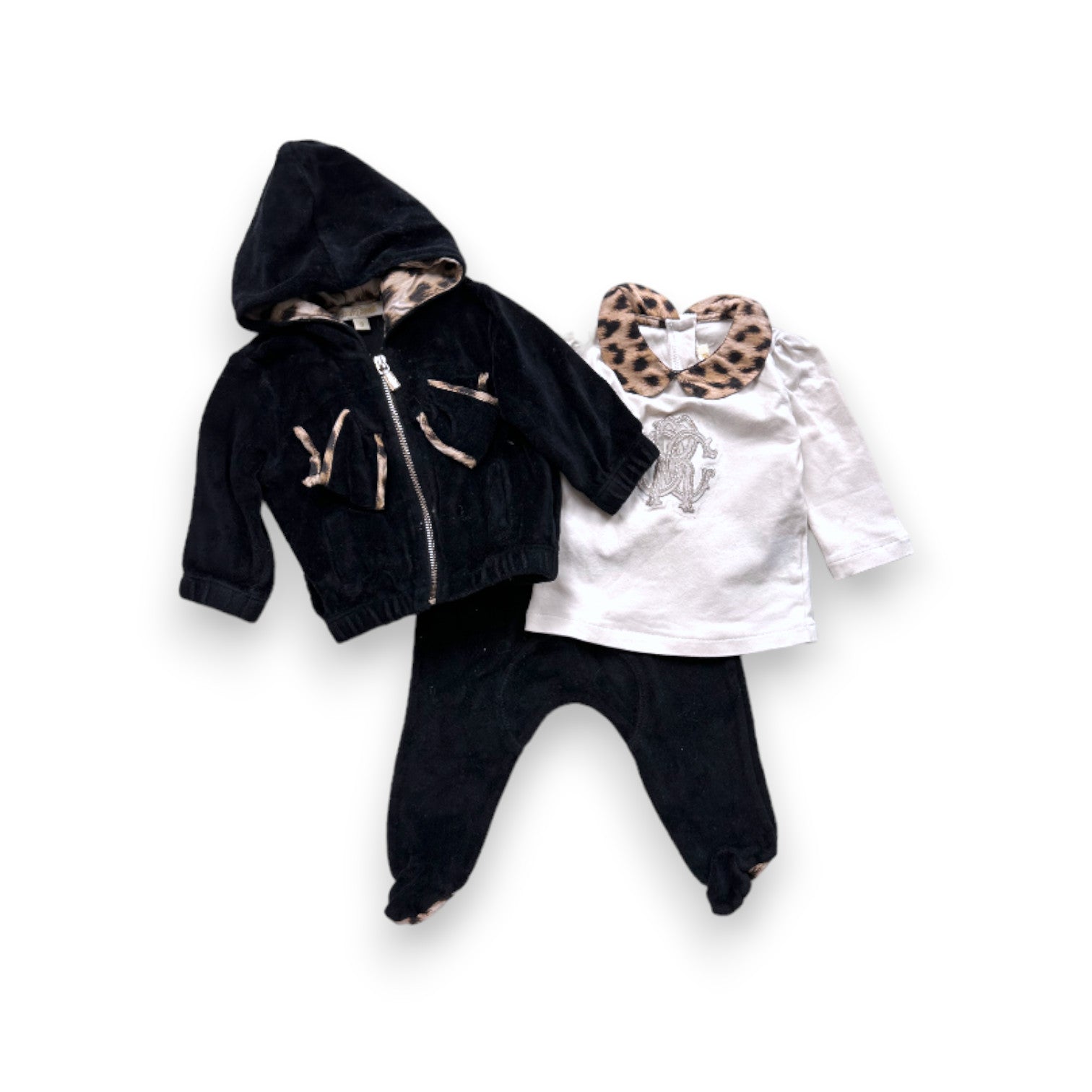 ROBERTO CAVALI - Schwarzer Jogginganzug und weißes besticktes T-Shirt - 3 Monate