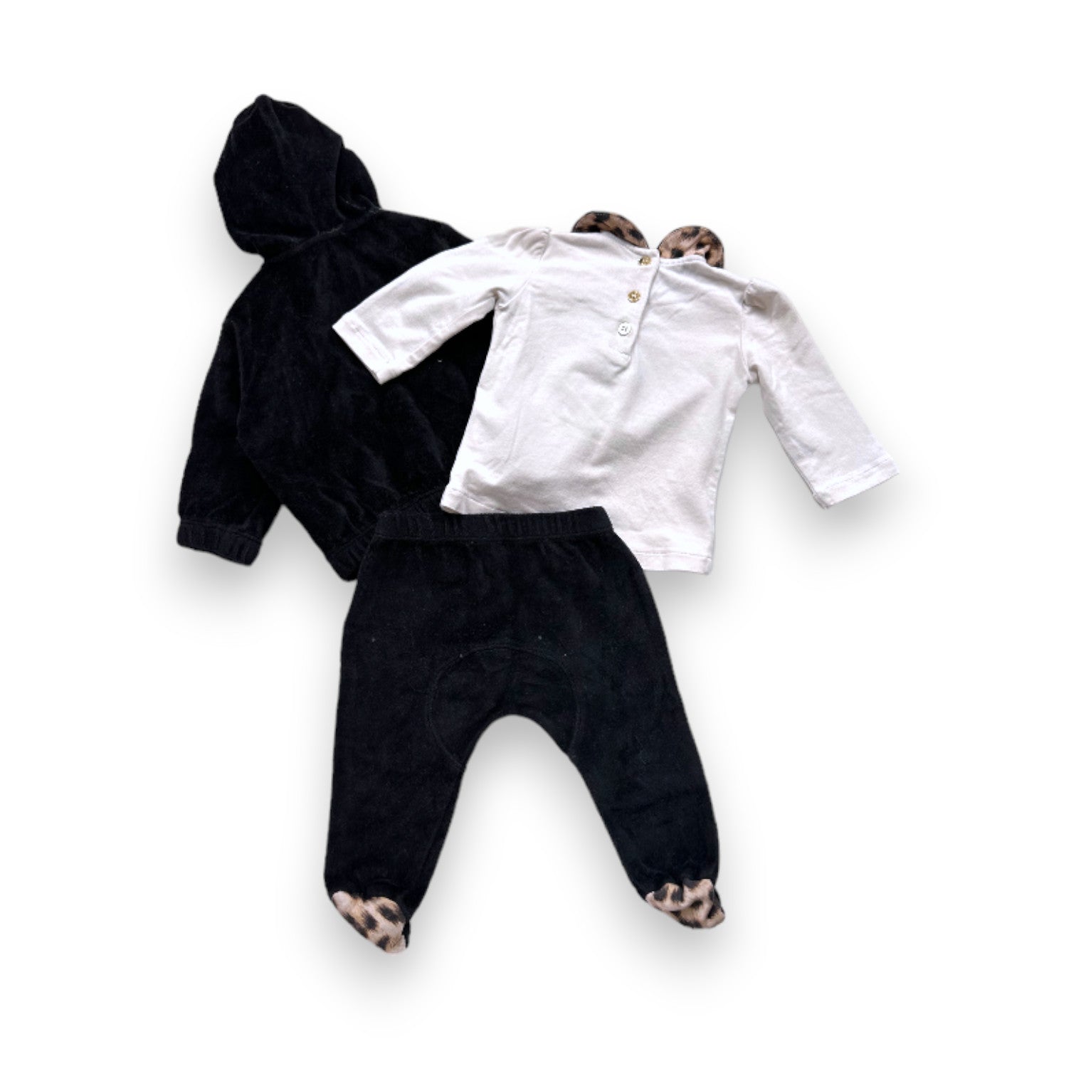 ROBERTO CAVALI - Schwarzer Jogginganzug und weißes besticktes T-Shirt - 3 Monate