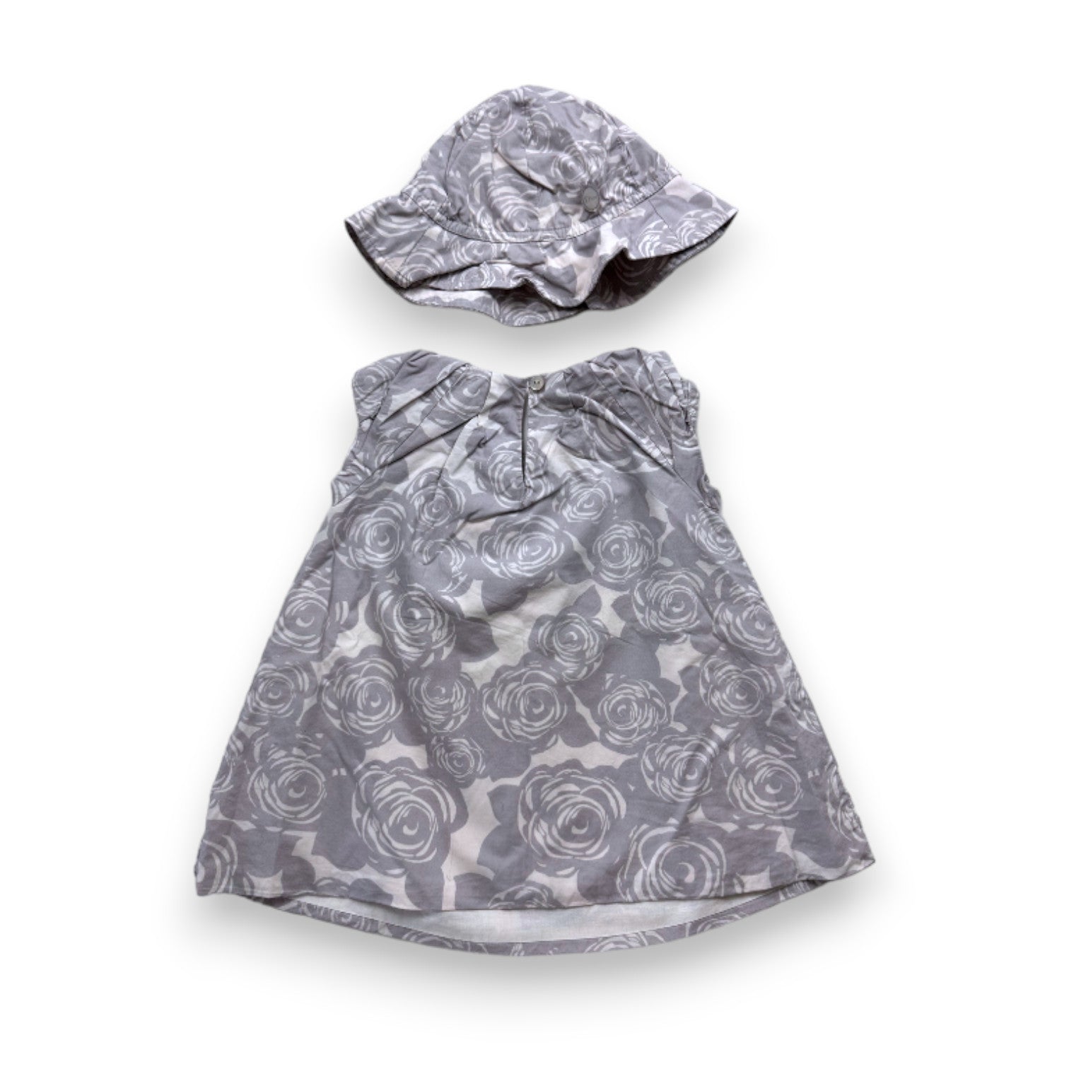BABY DIOR - Gray and white patterned dress and bob set - 6 months