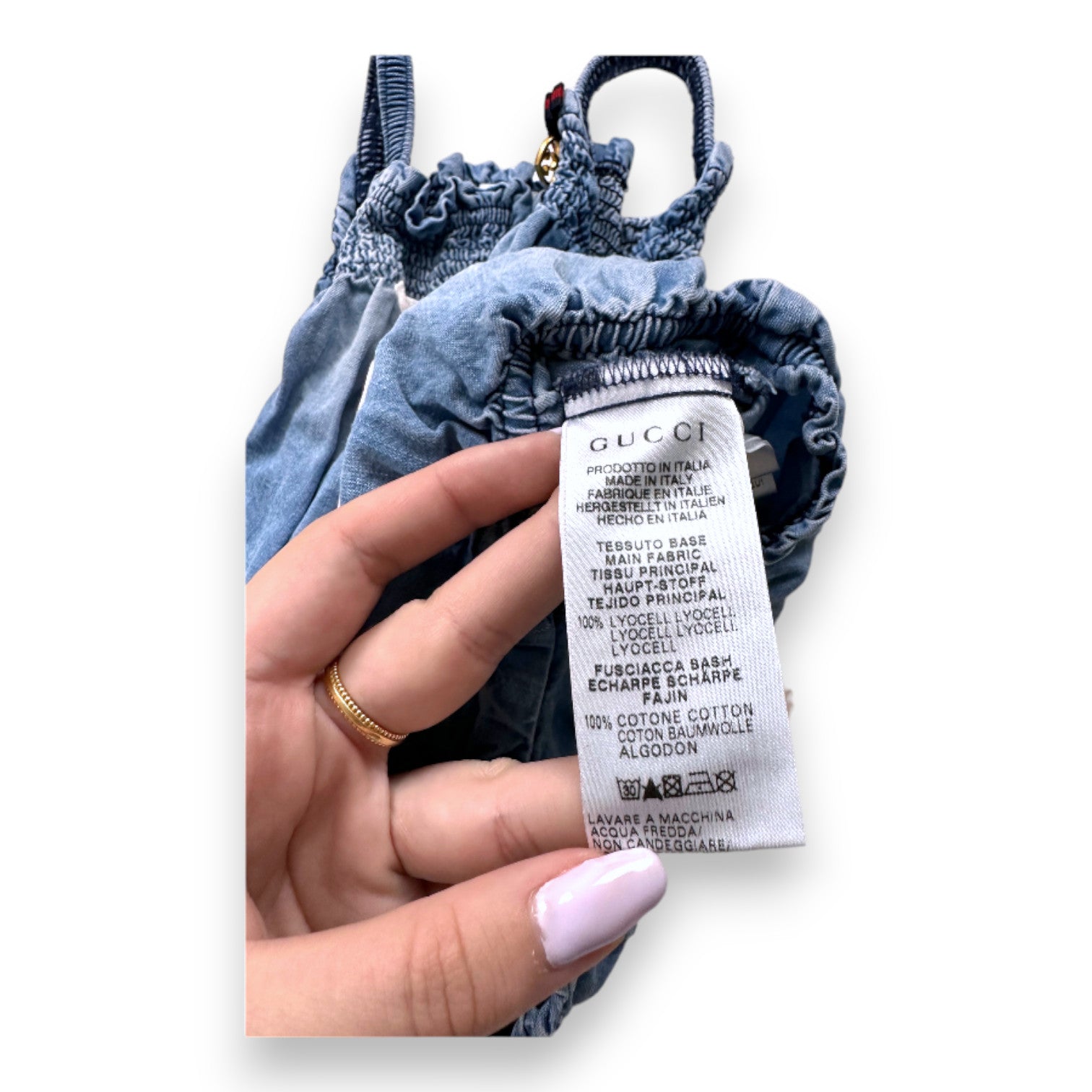 GUCCI – Blauer Denim-Spielanzug – 6 Monate