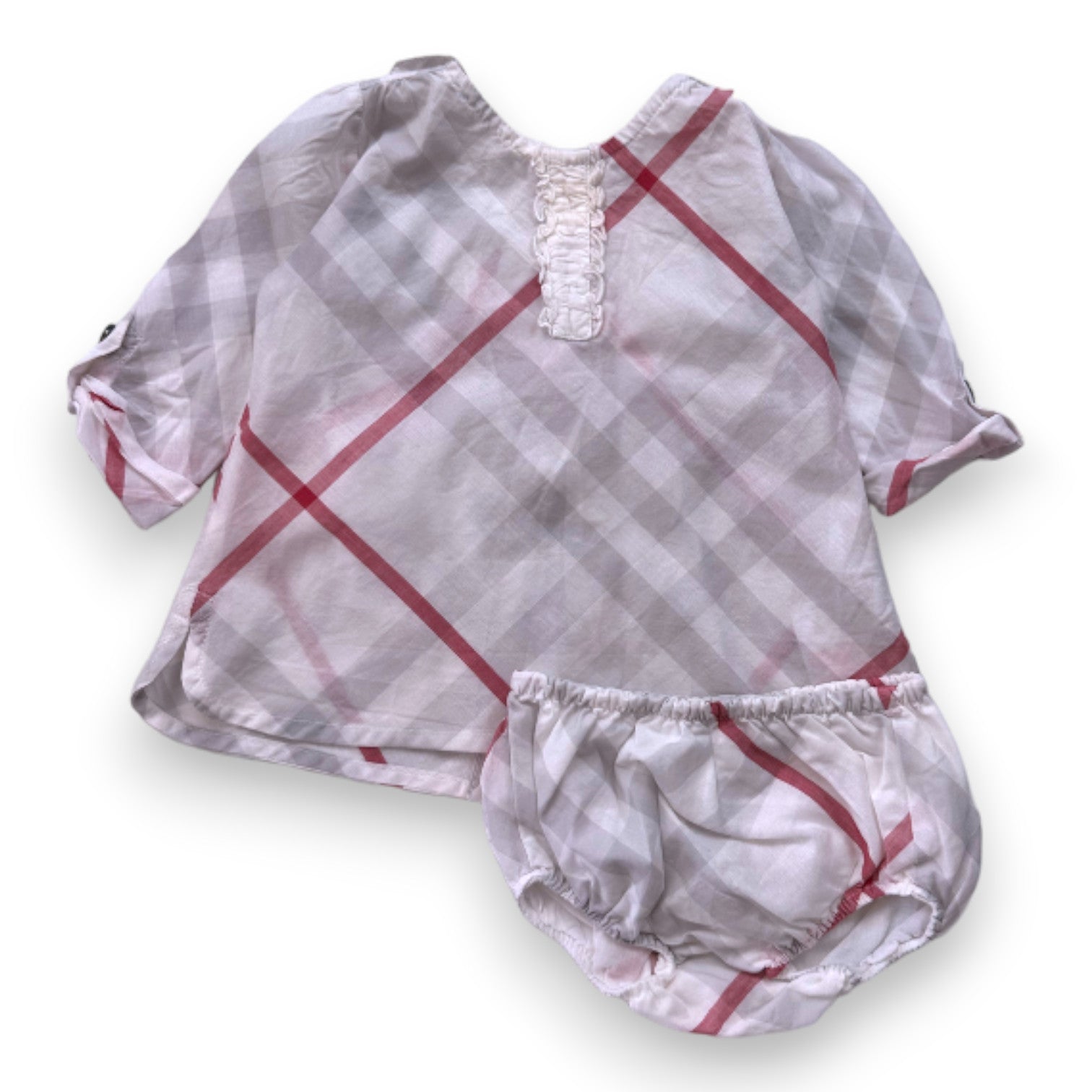 BURBERRY – Set aus Bluse und Pumphose in Weiß mit Karomuster von Burberry – 3 Monate