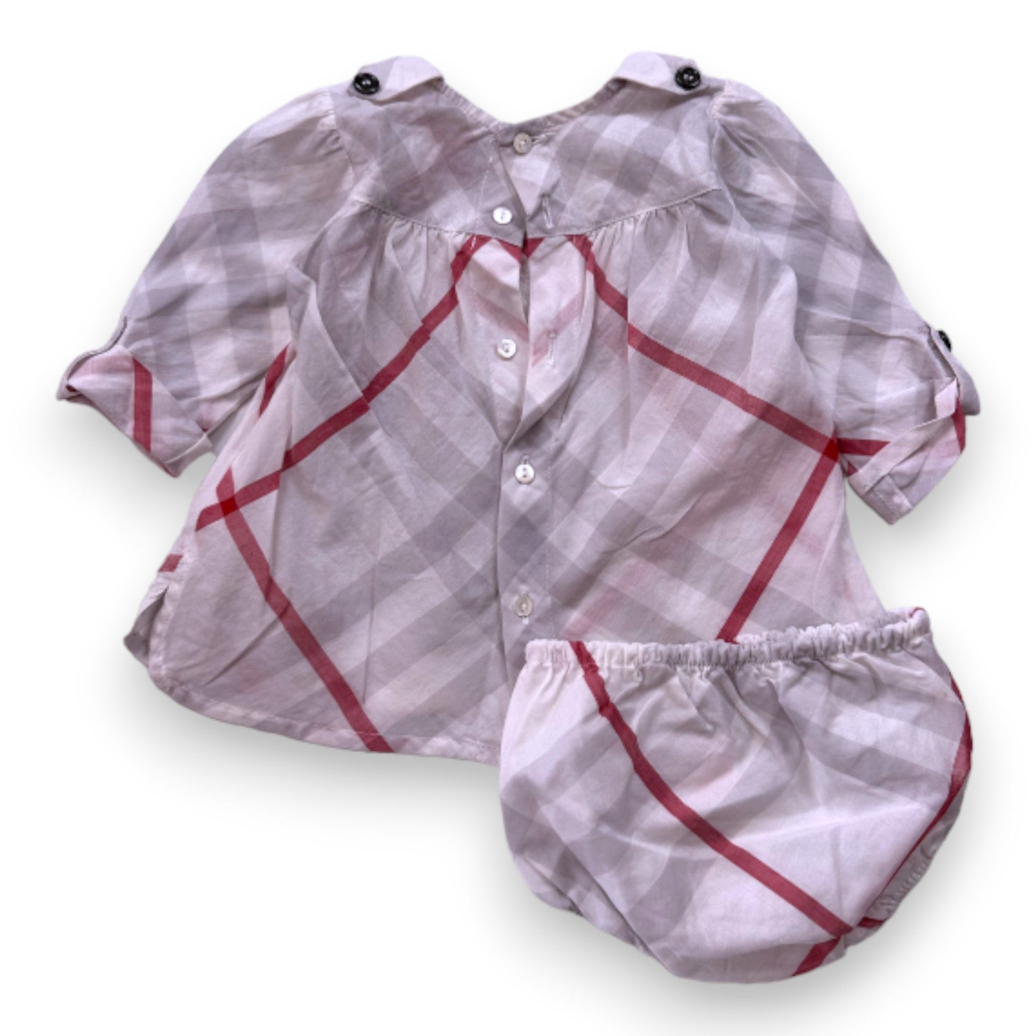 BURBERRY – Set aus Bluse und Pumphose in Weiß mit Karomuster von Burberry – 3 Monate