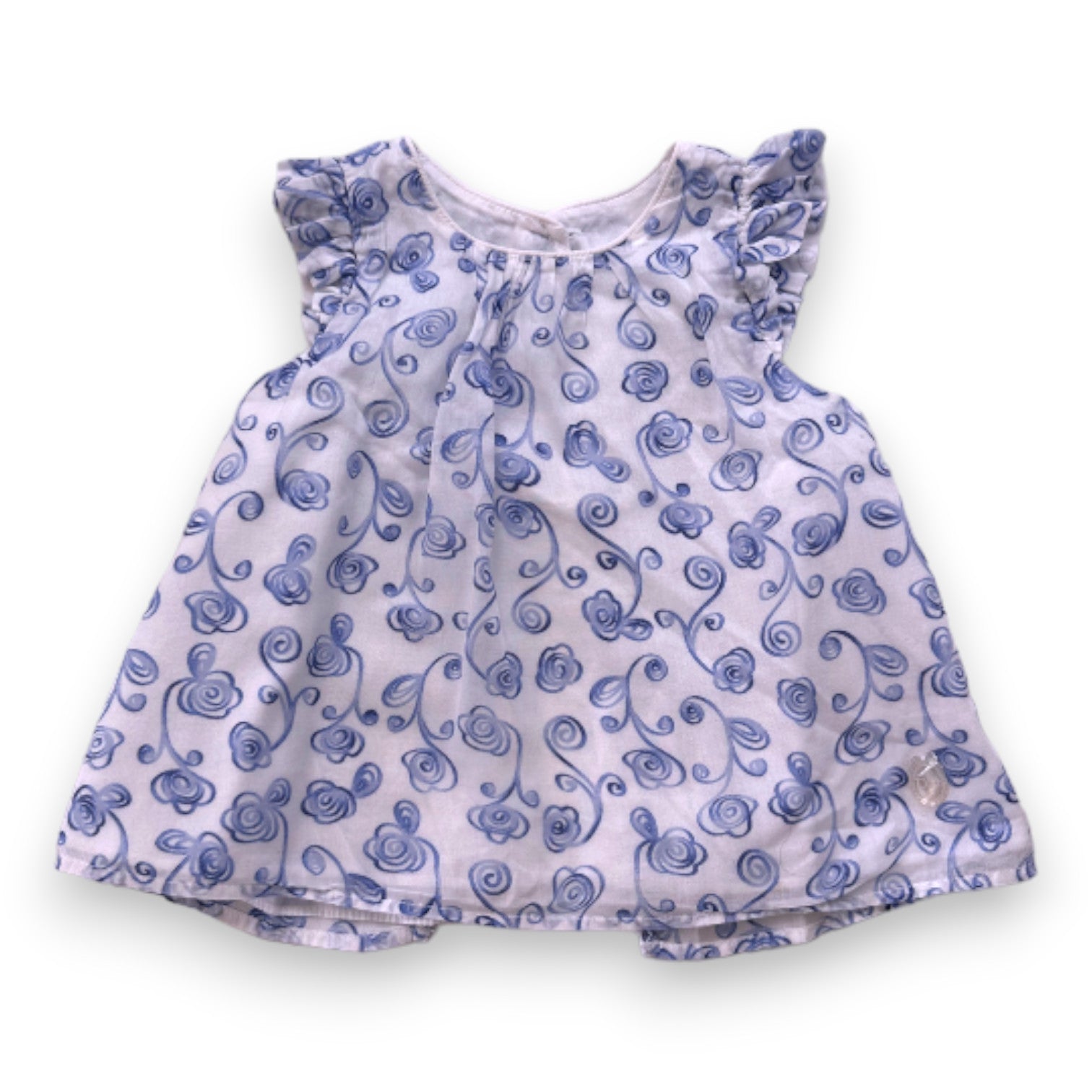 BABY DIOR - White dress with blue patterns - 18 months