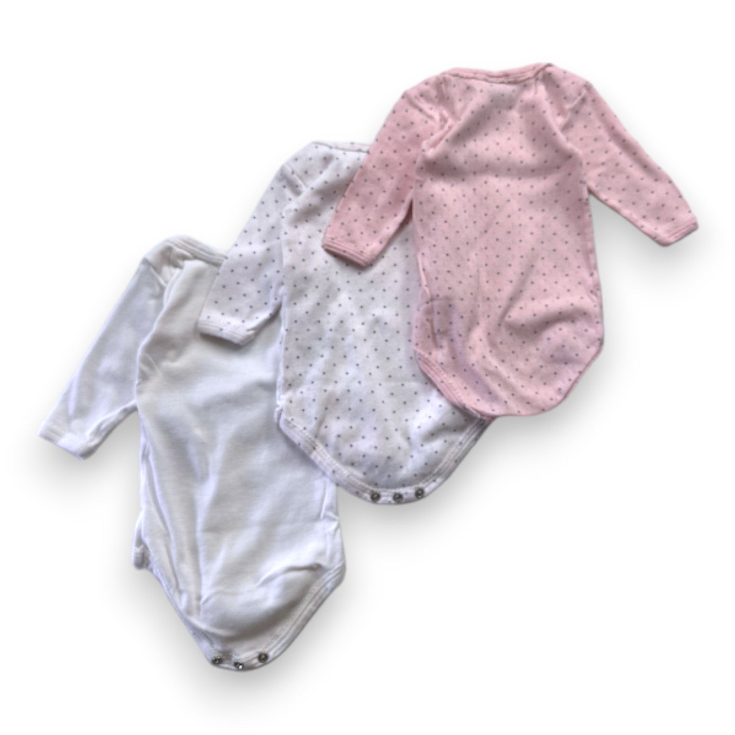 PETIT BATEAU - 3er-Pack rosa-weiße Langarmbodys - 3 Monate