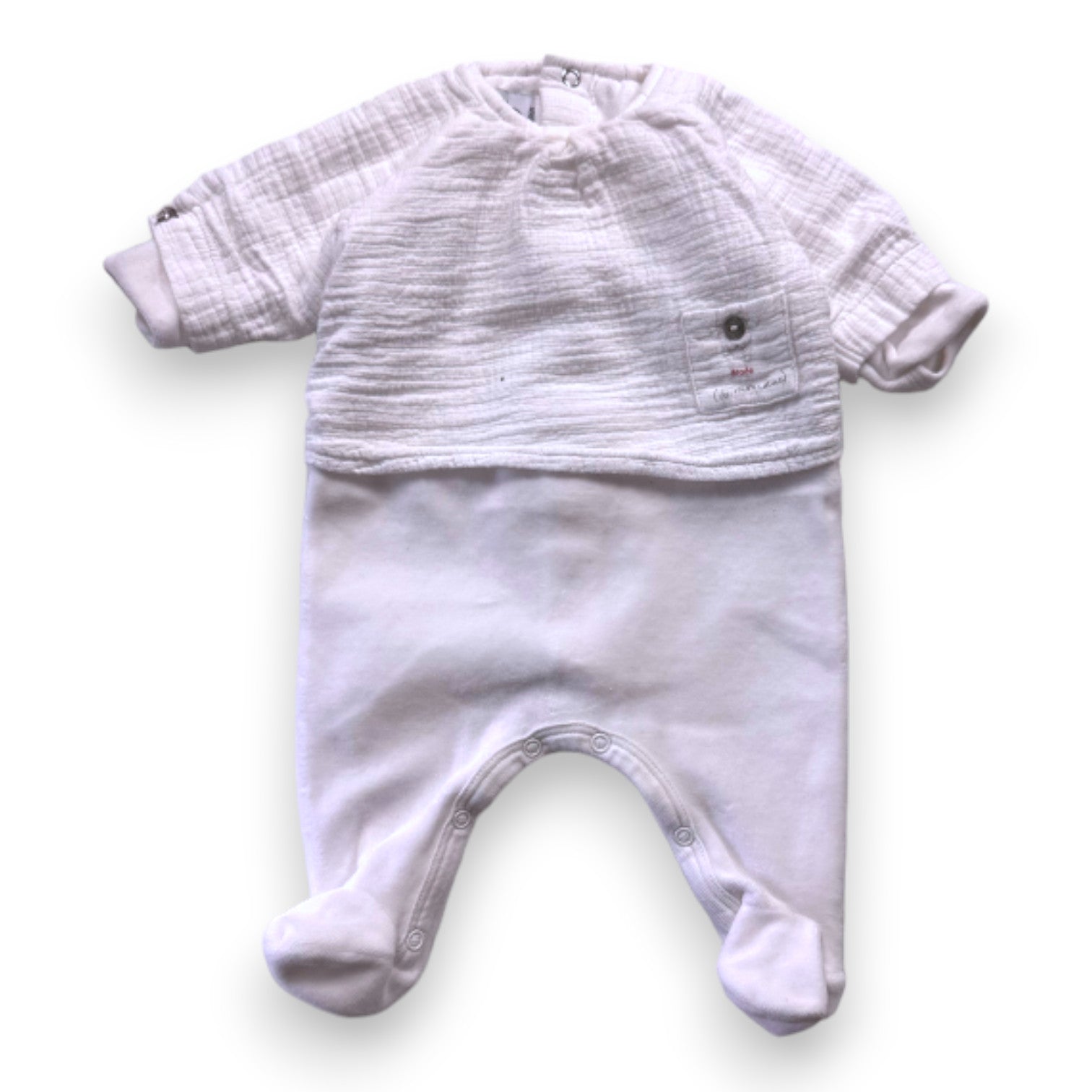 PETIT BATEAU - Weißer Pyjama mit T-Shirt in Leinenoptik - 0 Monate