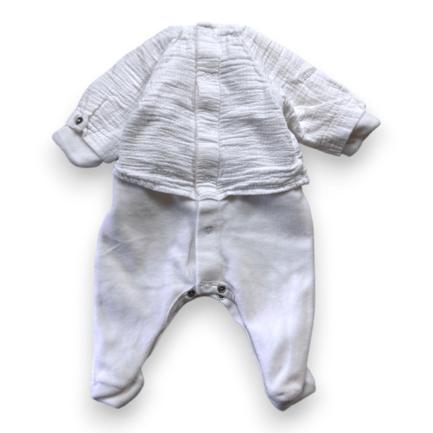 PETIT BATEAU - Weißer Pyjama mit T-Shirt in Leinenoptik - 0 Monate
