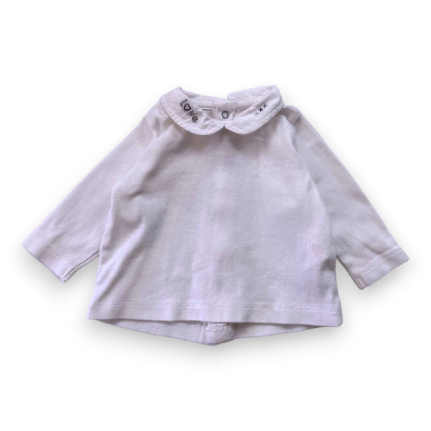 NATALYS - Weißes Langarm-T-Shirt mit besticktem Kragen - 1 Monat