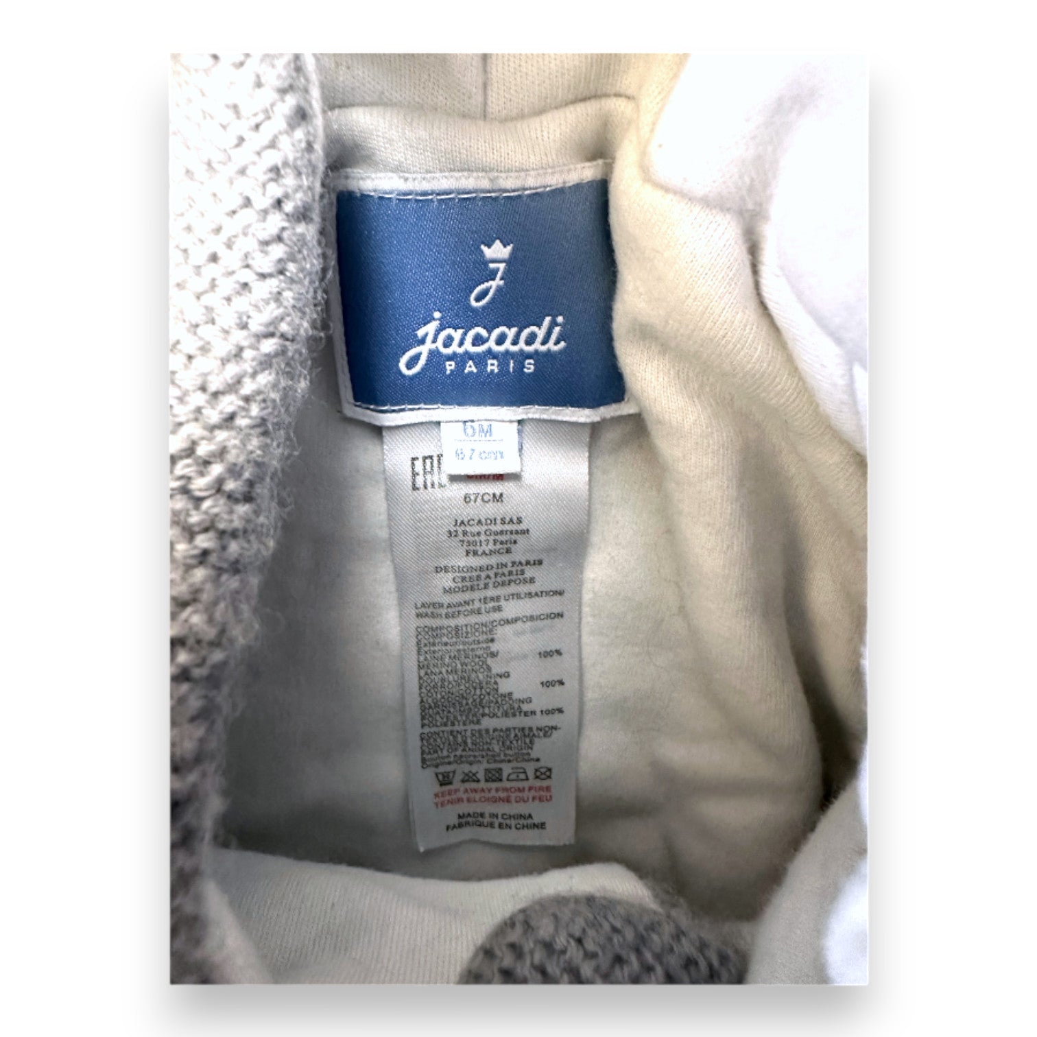 JACADI - Veste en laine grise - 6 mois