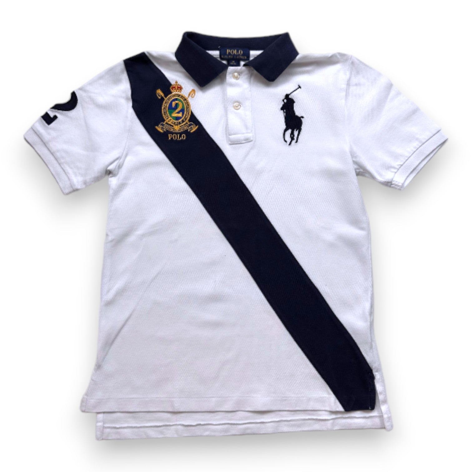 RALPH LAUREN - Blau-weißes Kurzarm-Poloshirt - 10 Jahre