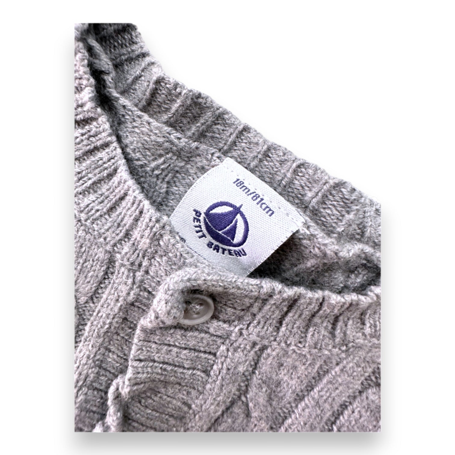 PETIT BATEAU - Graue Wollstrickjacke - 18 Monate