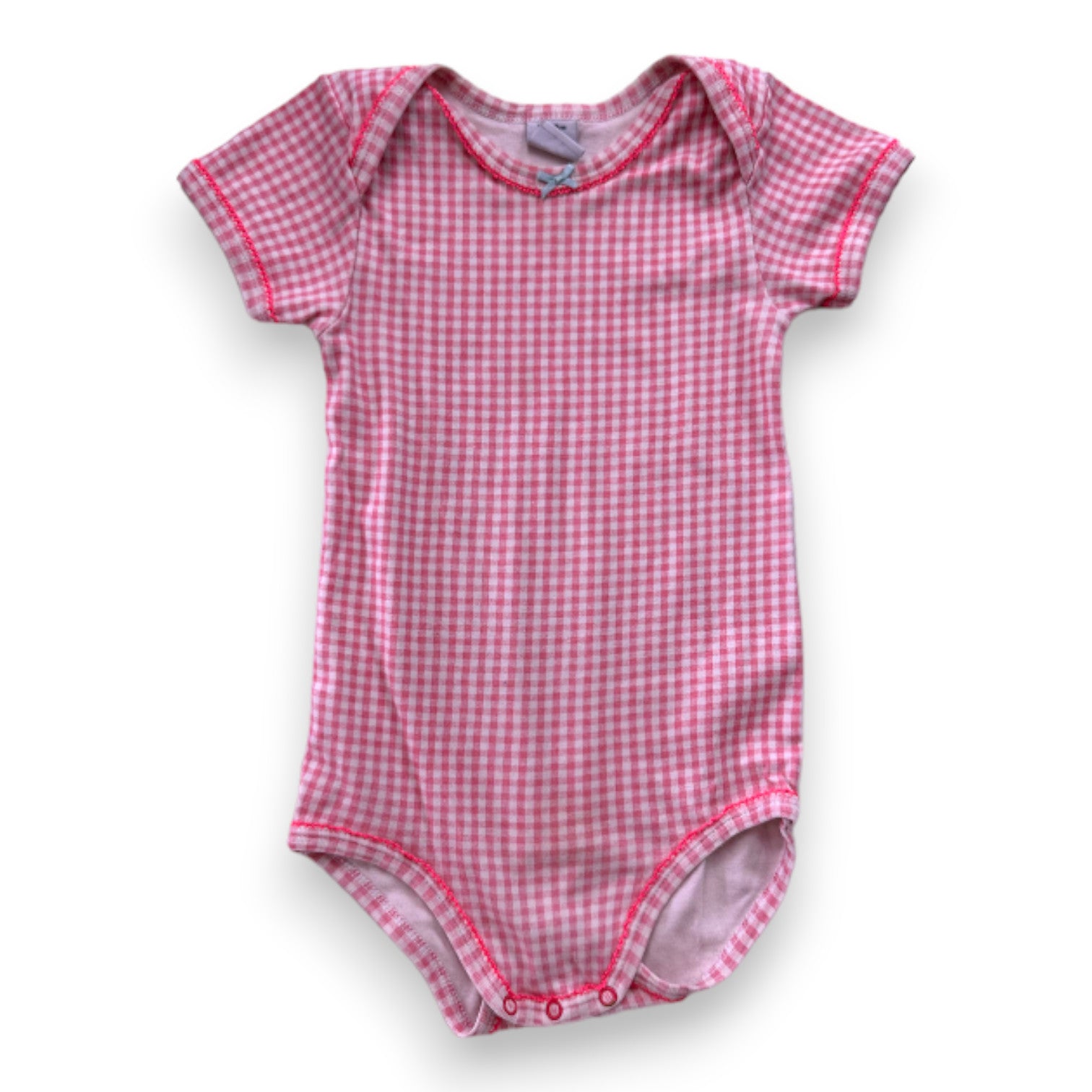 PETIT BATEAU - Pink gingham short-sleeved bodysuit - 3 years