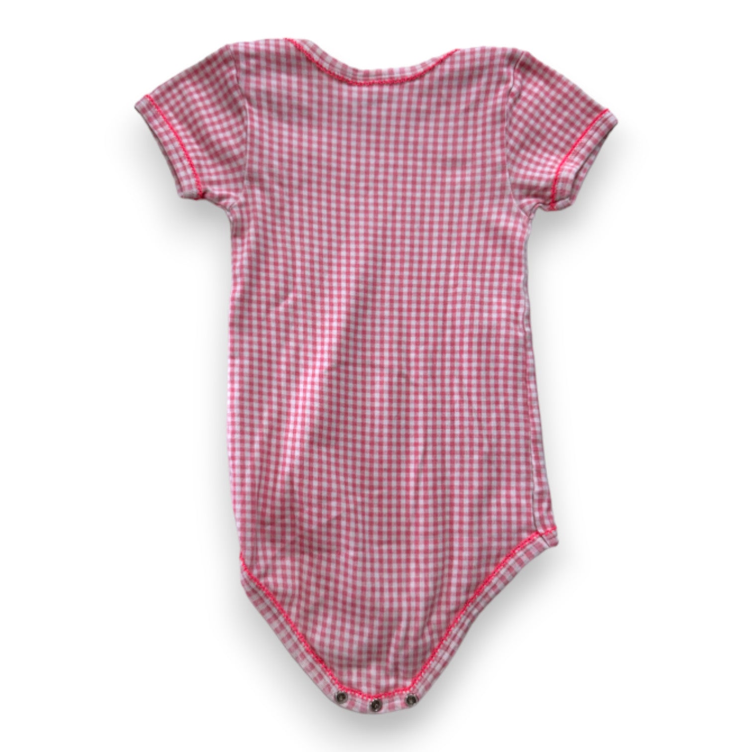 PETIT BATEAU - Pink gingham short-sleeved bodysuit - 3 years