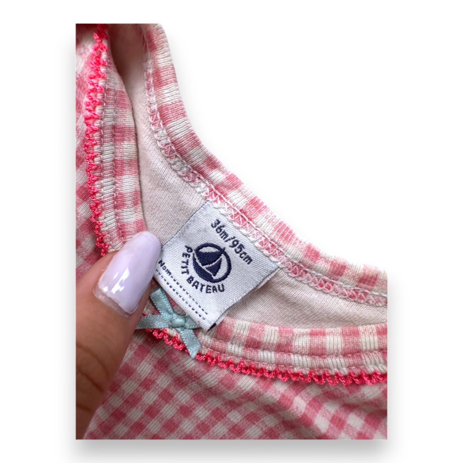 PETIT BATEAU - Pink gingham short-sleeved bodysuit - 3 years