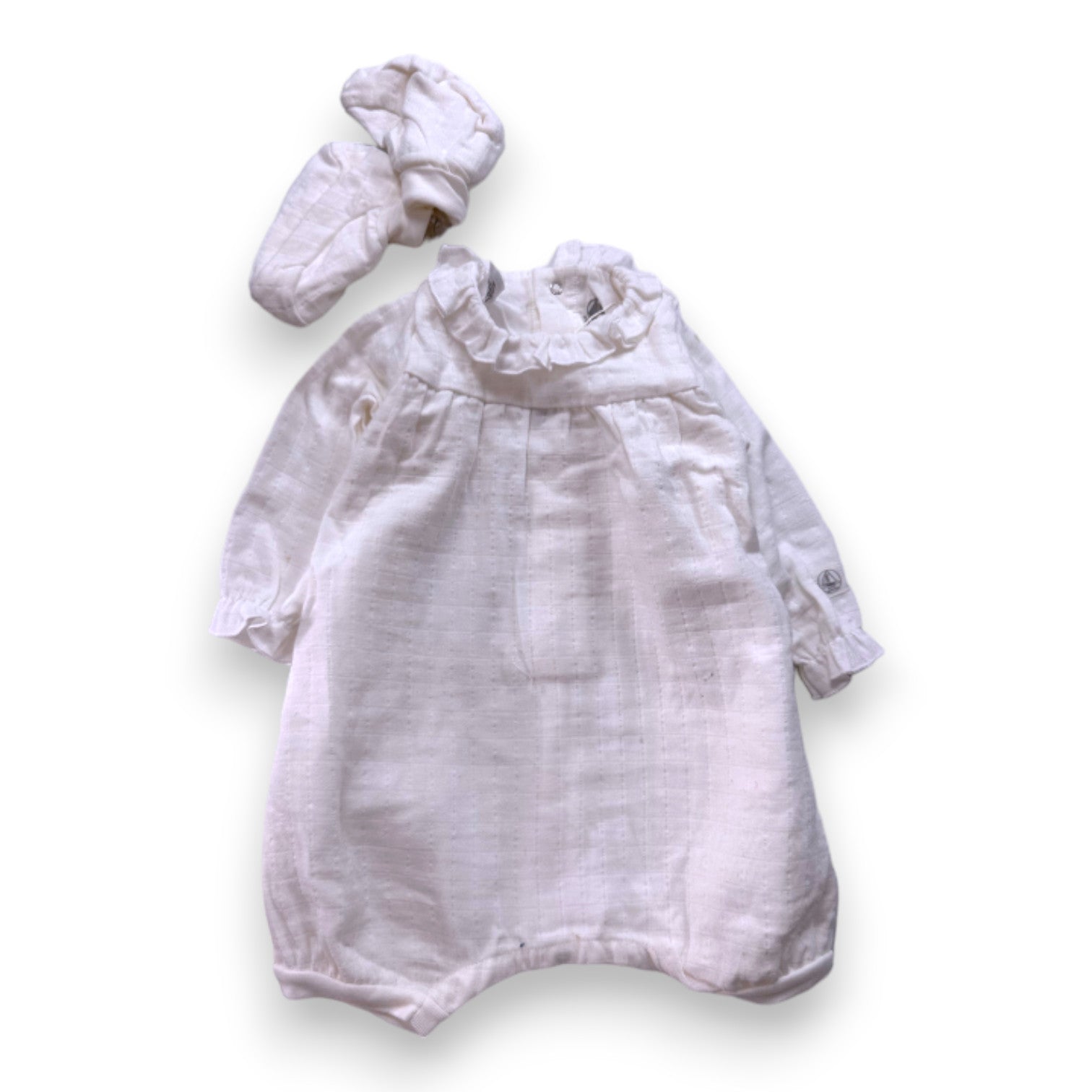 PETIT BATEAU - New white romper with booties - 12 months