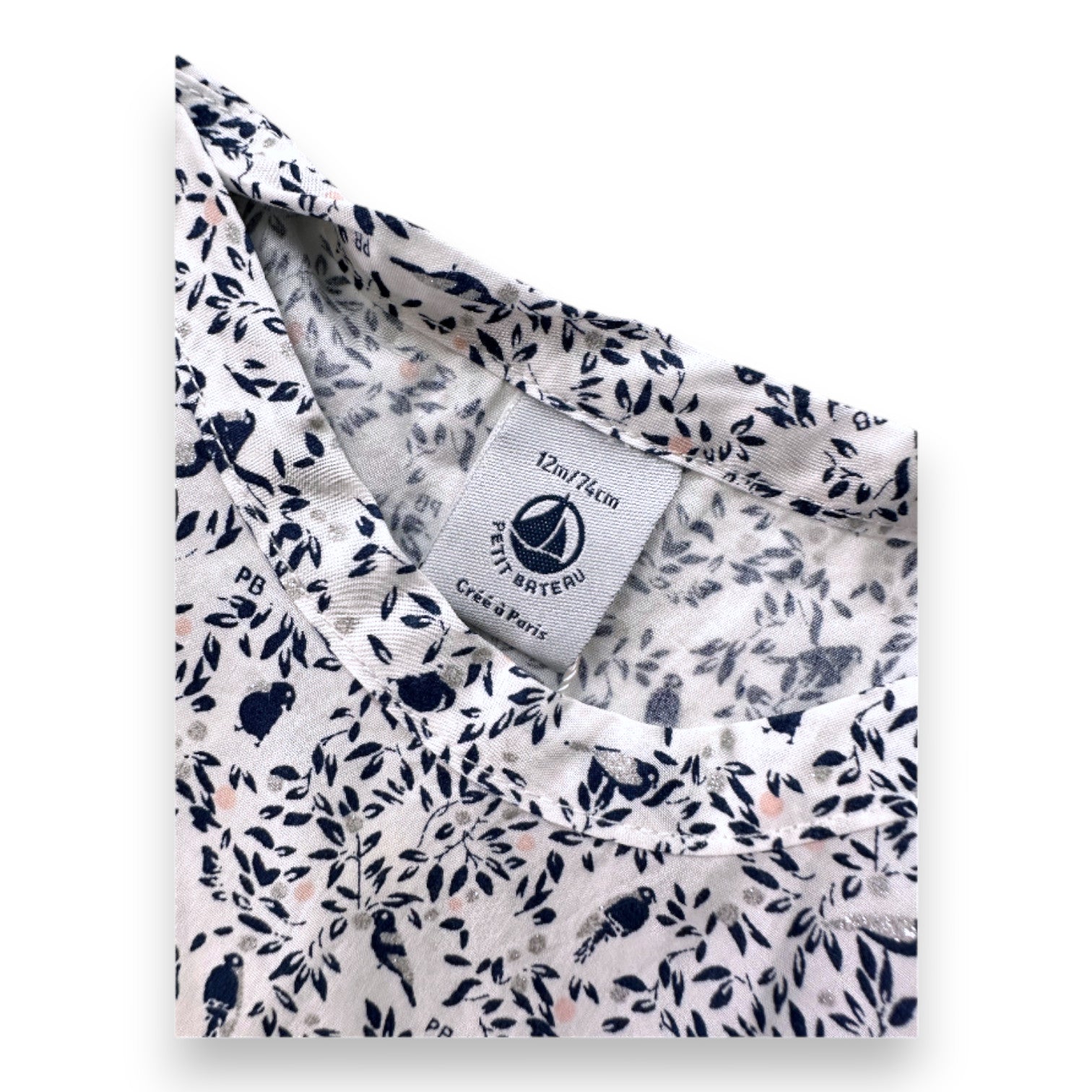 PETIT BATEAU - White dress with prints - 12 months