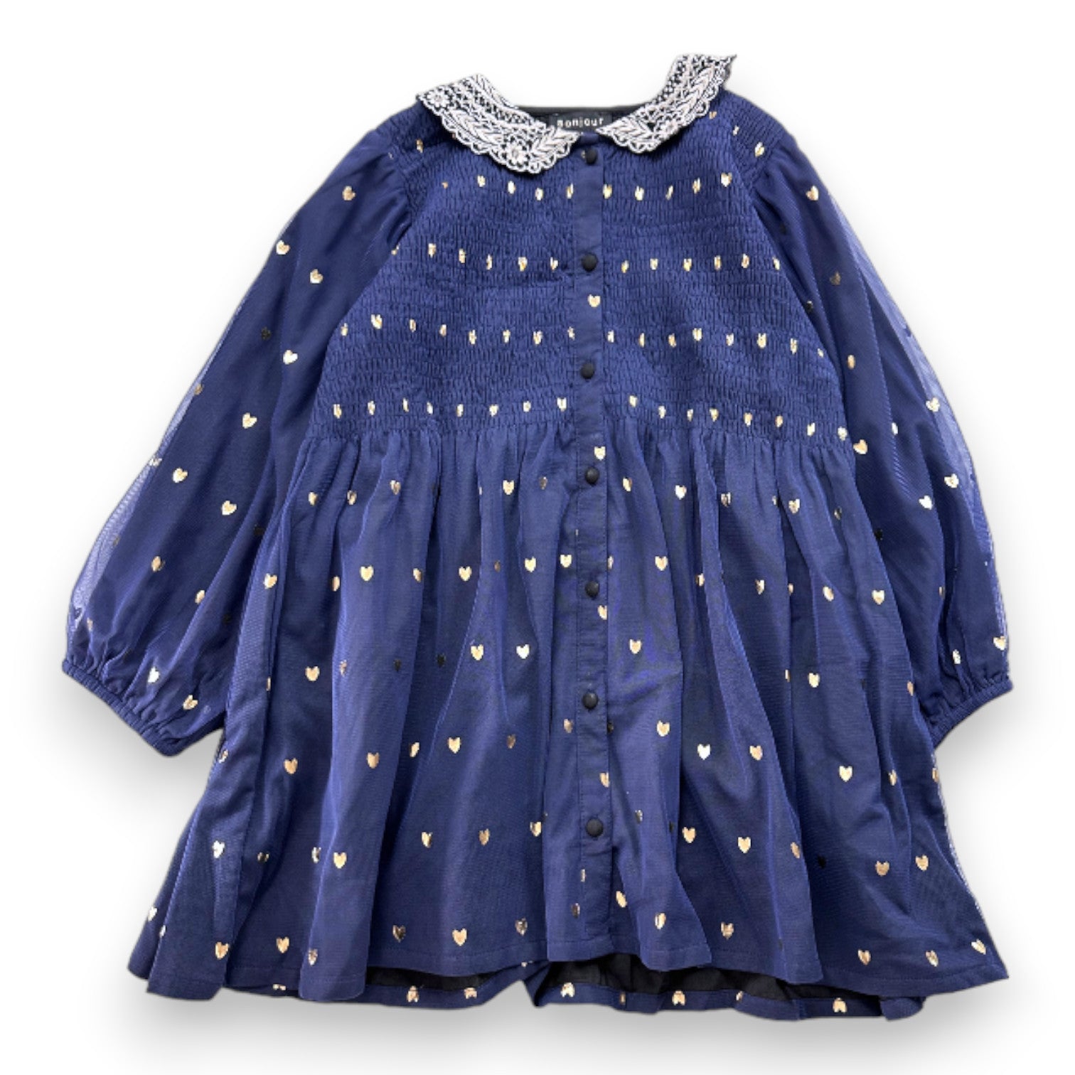 BONJOUR - Robe bleu marine à coeurs dorés - 10 ans