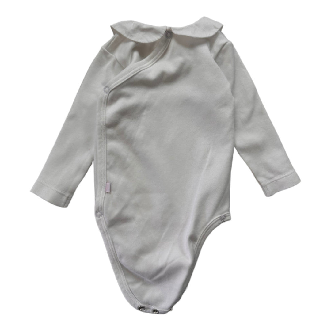 JACADI - White bodysuit with long sleeves and embroidered collar - 6 months