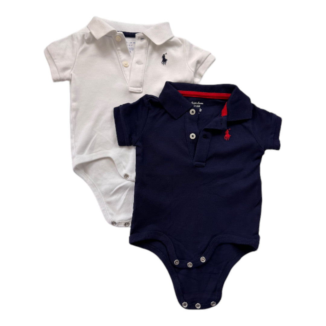 RALPH LAUREN – 2er-Pack blau-weiße Polo-Bodys – 3 Monate