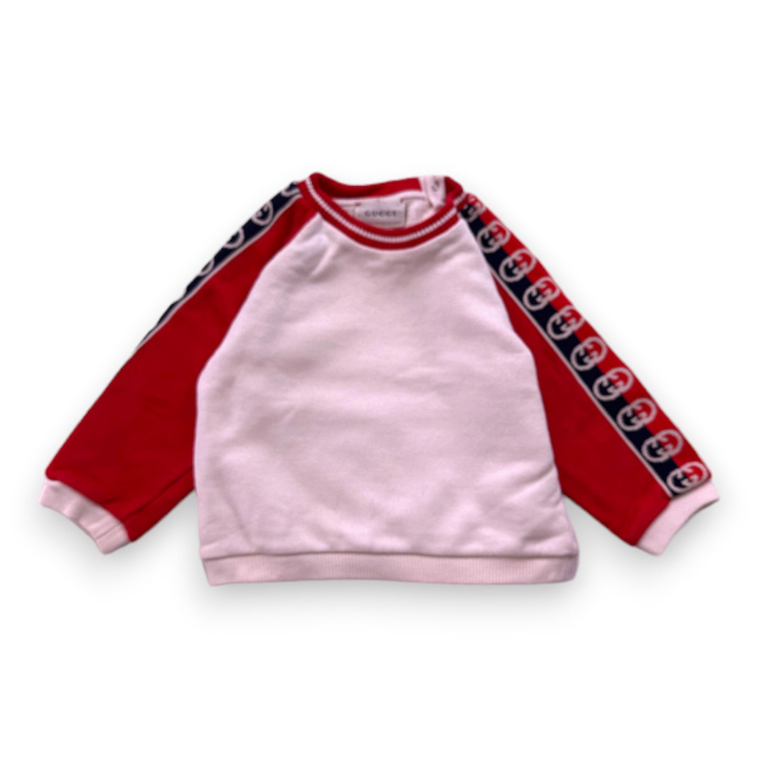 GUCCI - Sweat beige et rouge logo Gucci sur les manches - 9 mois