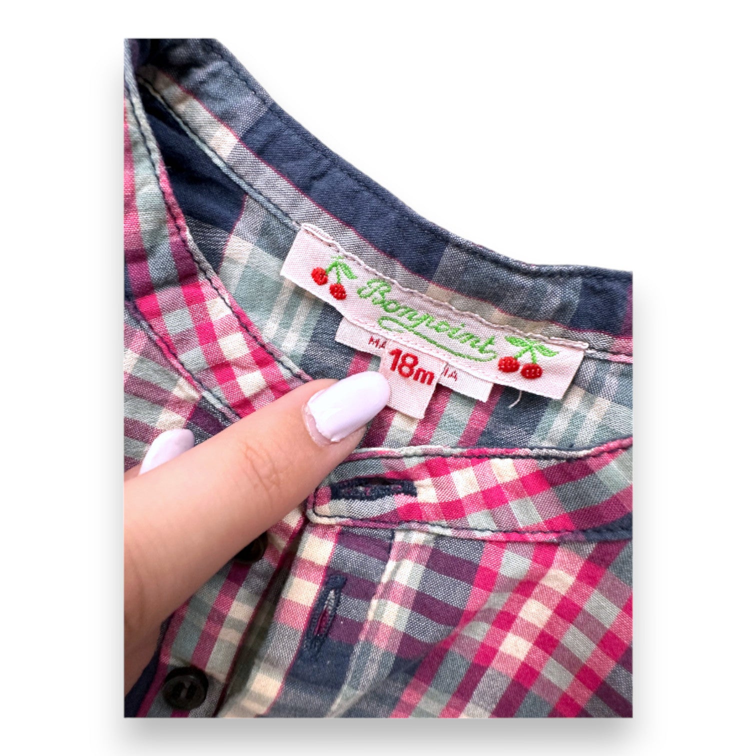 BONPOINT - Blau-rosa kariertes Hemd - 18 Monate