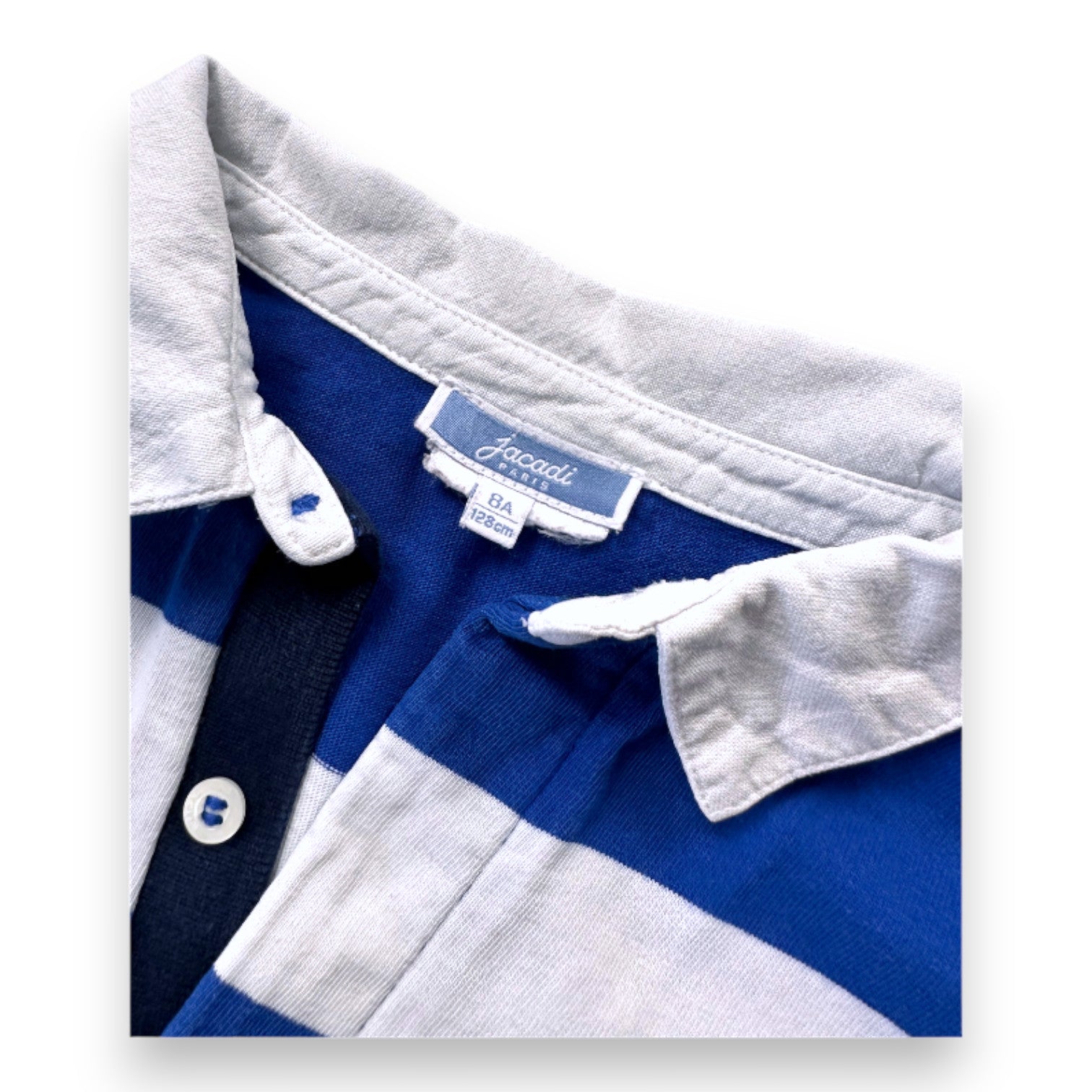 JACADI - Short-sleeved white and blue striped polo shirt - 8 years