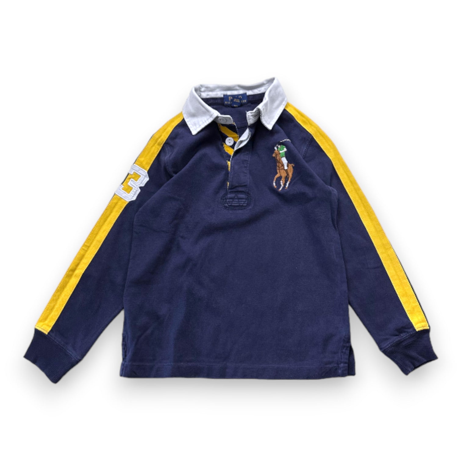 RALPH LAUREN - Navy blue long-sleeved polo shirt with embroidery - 4 years