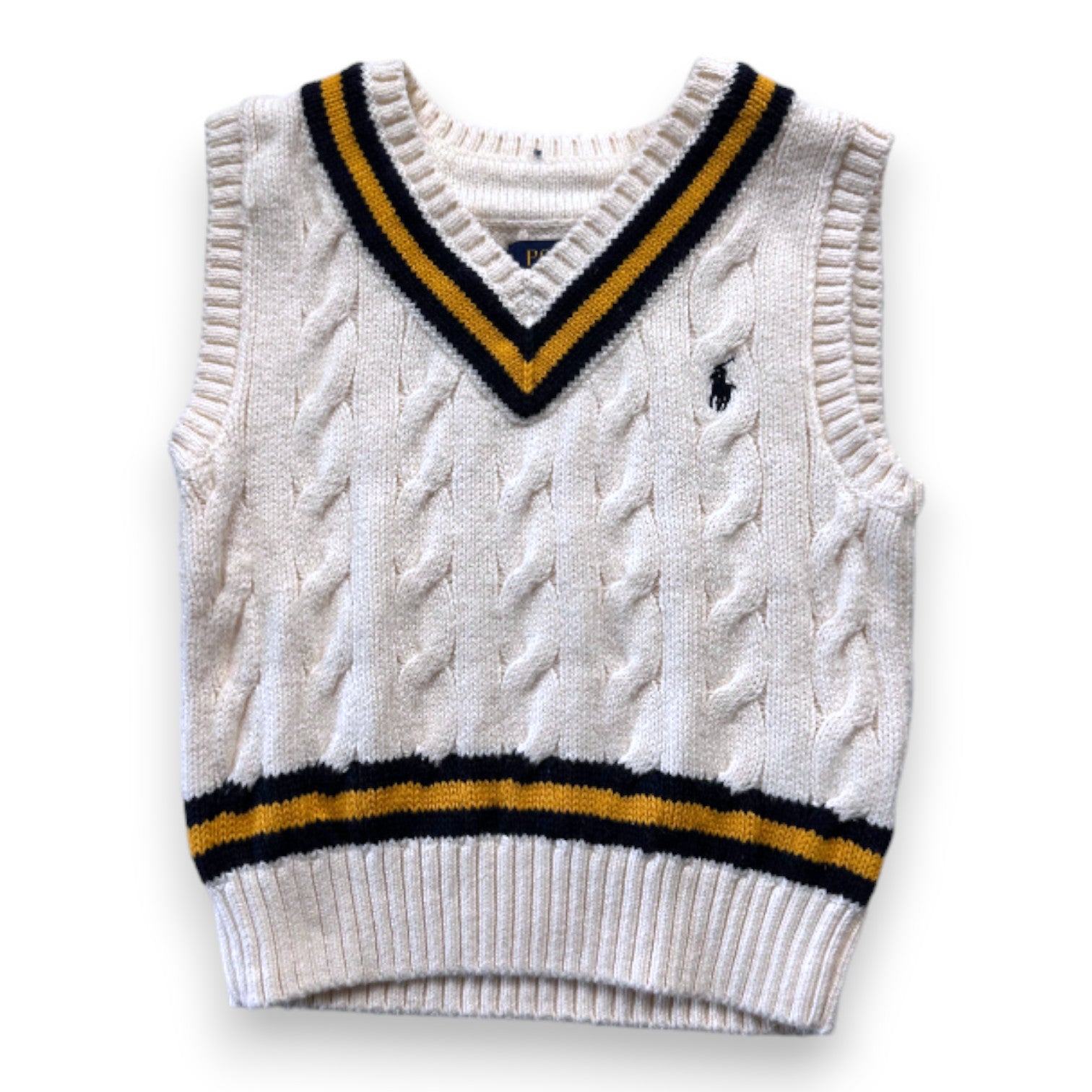 RALPH LAUREN - White sleeveless sweater with blue and yellow details - 3 years