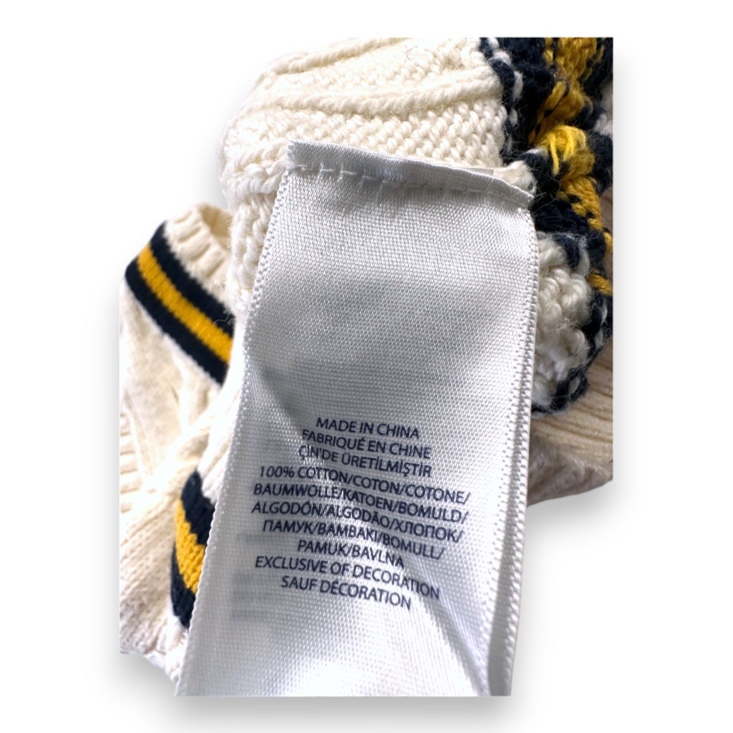 RALPH LAUREN - Weißer ärmelloser Pullover mit blauen und gelben Details - 3 Jahre