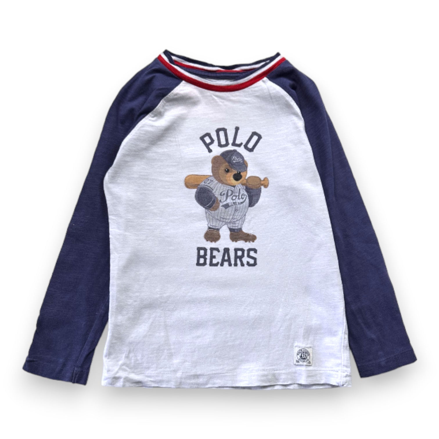 RALPH LAUREN - Blue and white long-sleeved T-shirt with prints - 5 years