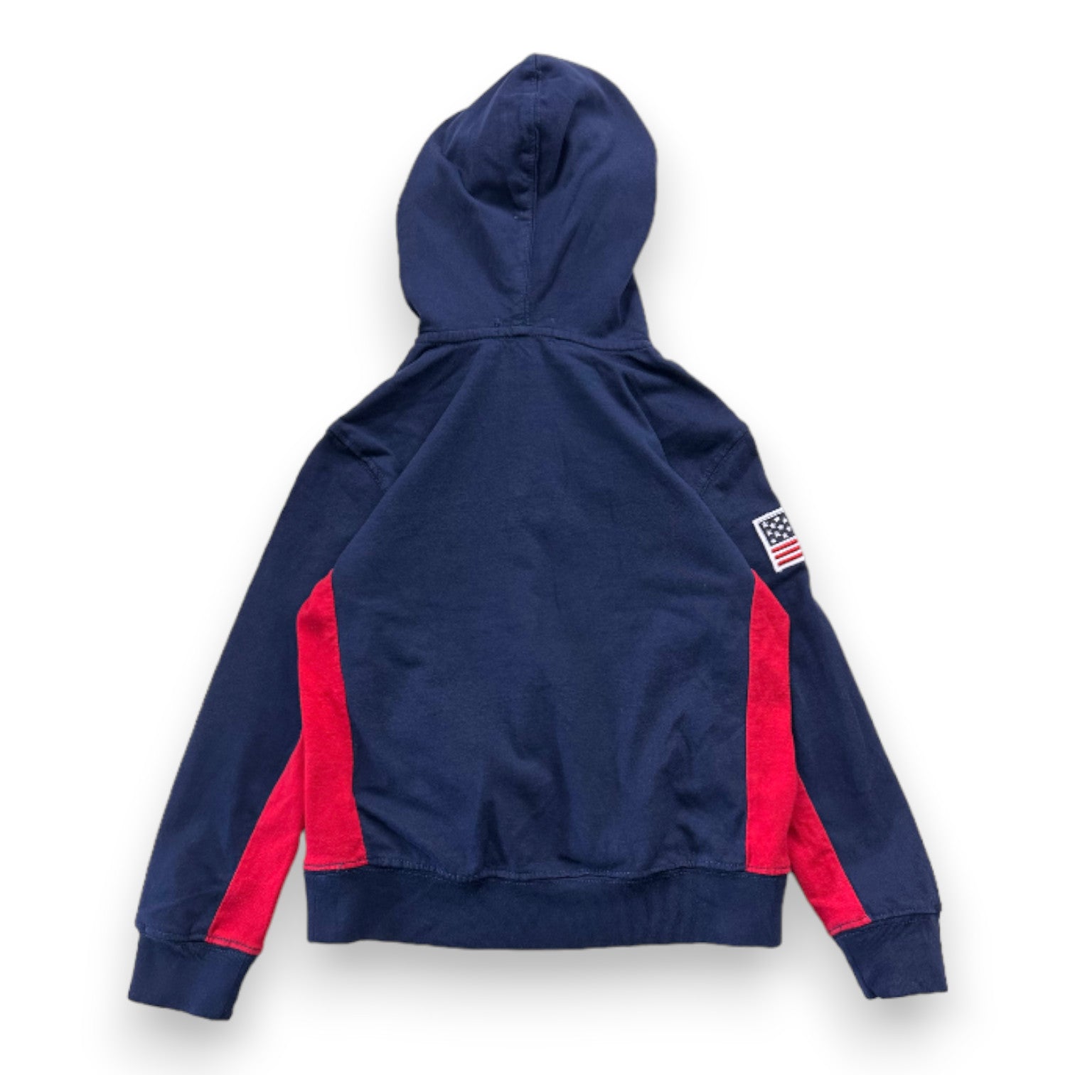 RALPH LAUREN - Blue and red embroidered polo shirt with long sleeves and hood - 5 years