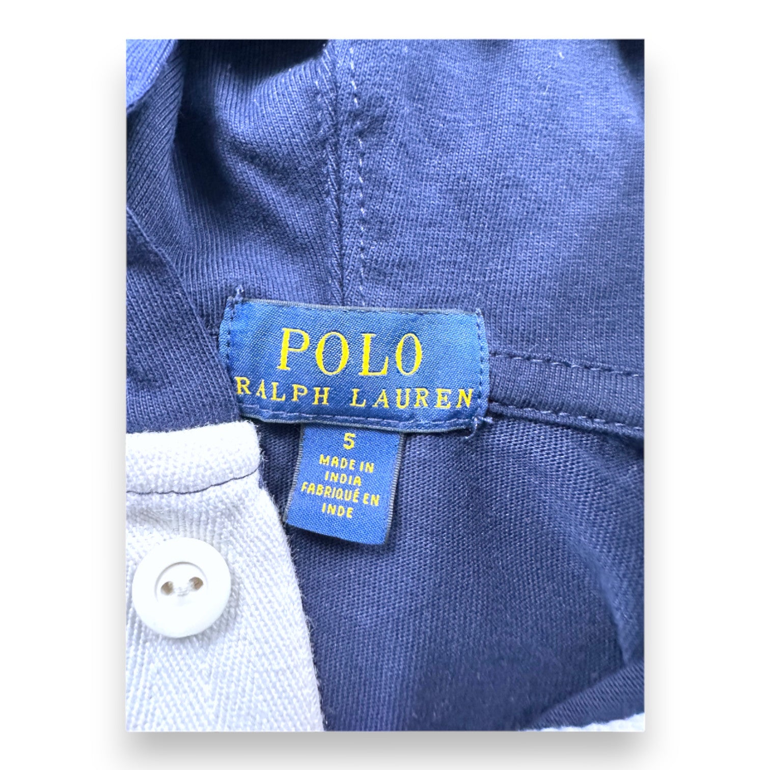 RALPH LAUREN - Blau-rot besticktes Poloshirt mit langen Ärmeln und Kapuze - 5 Jahre