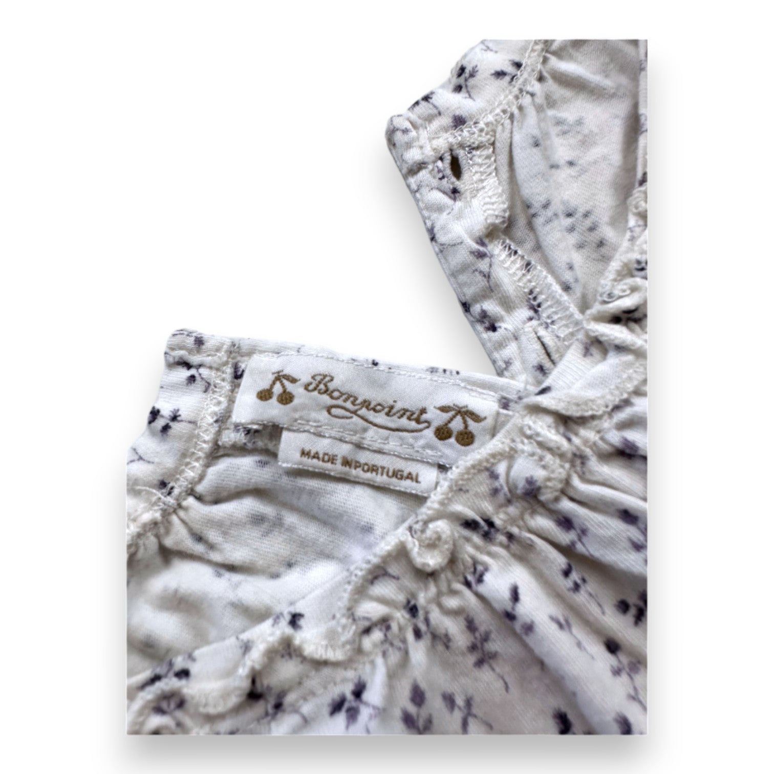 BONPOINT - Weißes T-Shirt mit lila Blumen - 3 Jahre