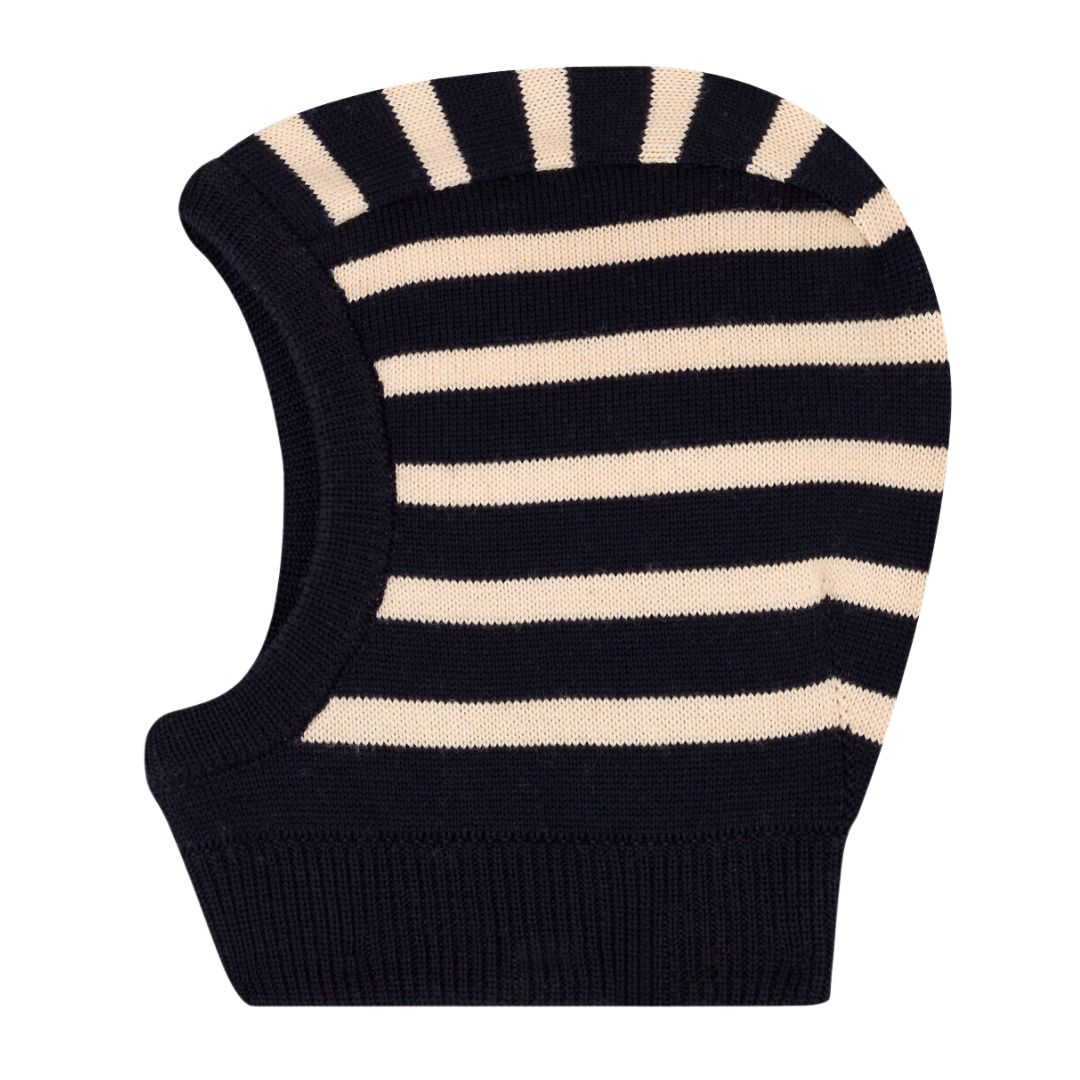 PETIT BATEAU - Navy and white striped wool balaclava - 12/18 months