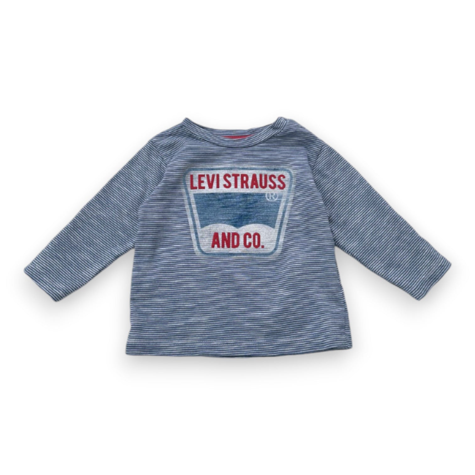 LEVI'S - T-shirt à manches longues bleu et blanc à rayures avec imprimé - 6 mois