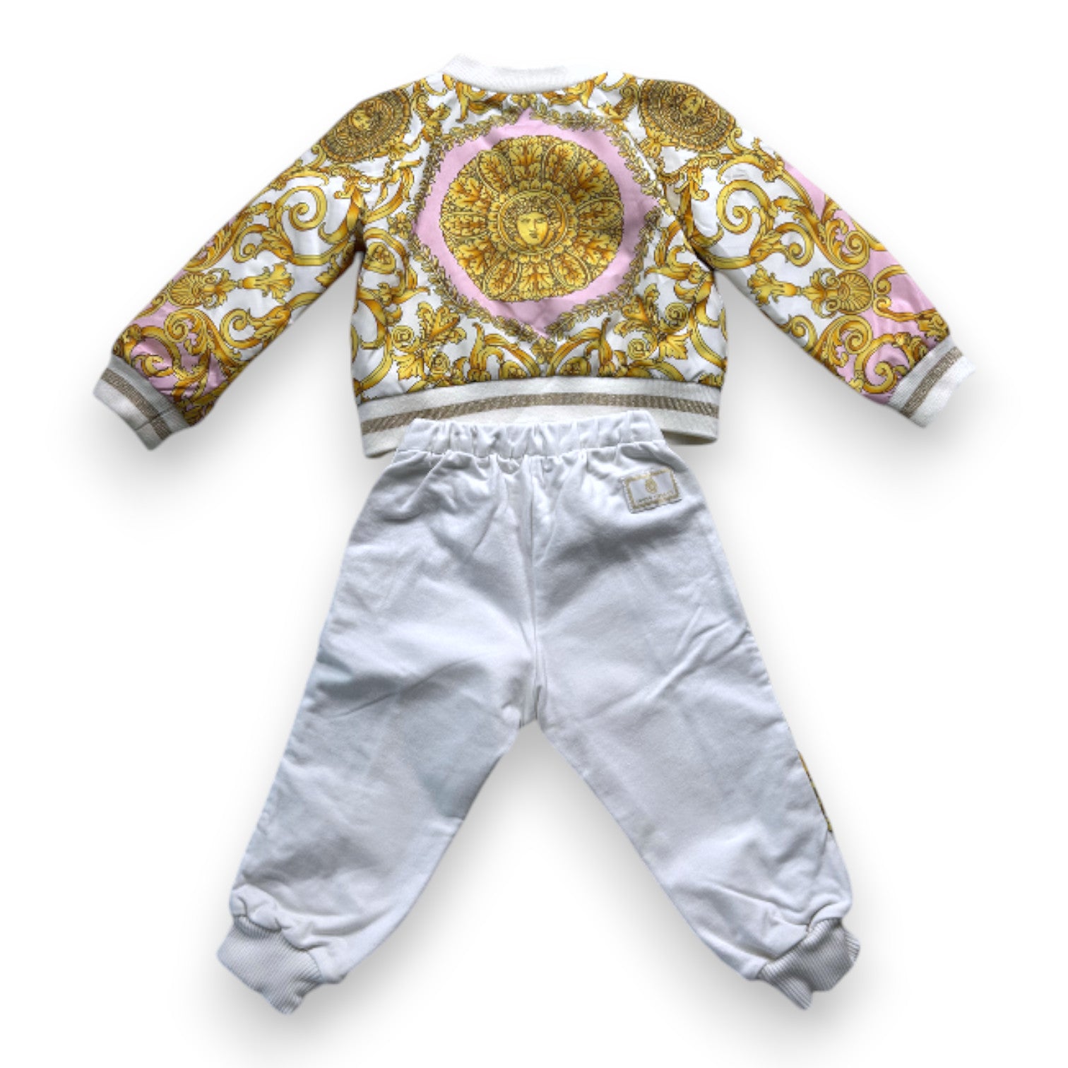 VERSACE - White zip-up jacket and trousers set with yellow patterns - 12 months