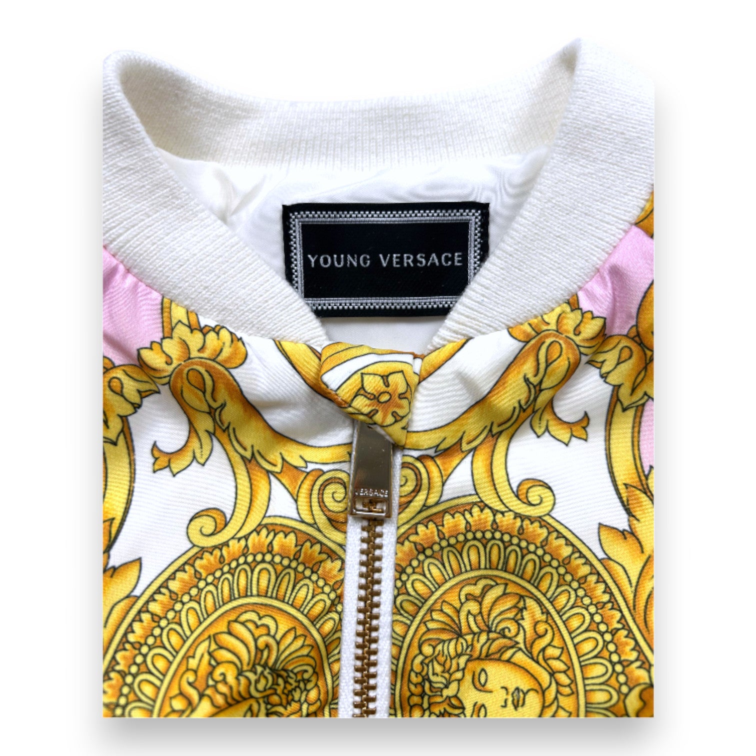 VERSACE - White zip-up jacket and trousers set with yellow patterns - 12 months